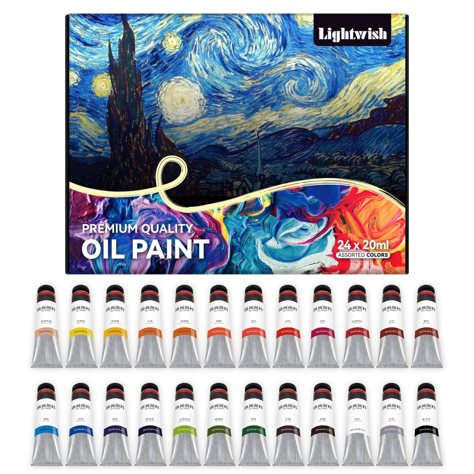 Peintures à l'huile Lightwish 24 x 20 ml/0,67 oz Couleurs vives