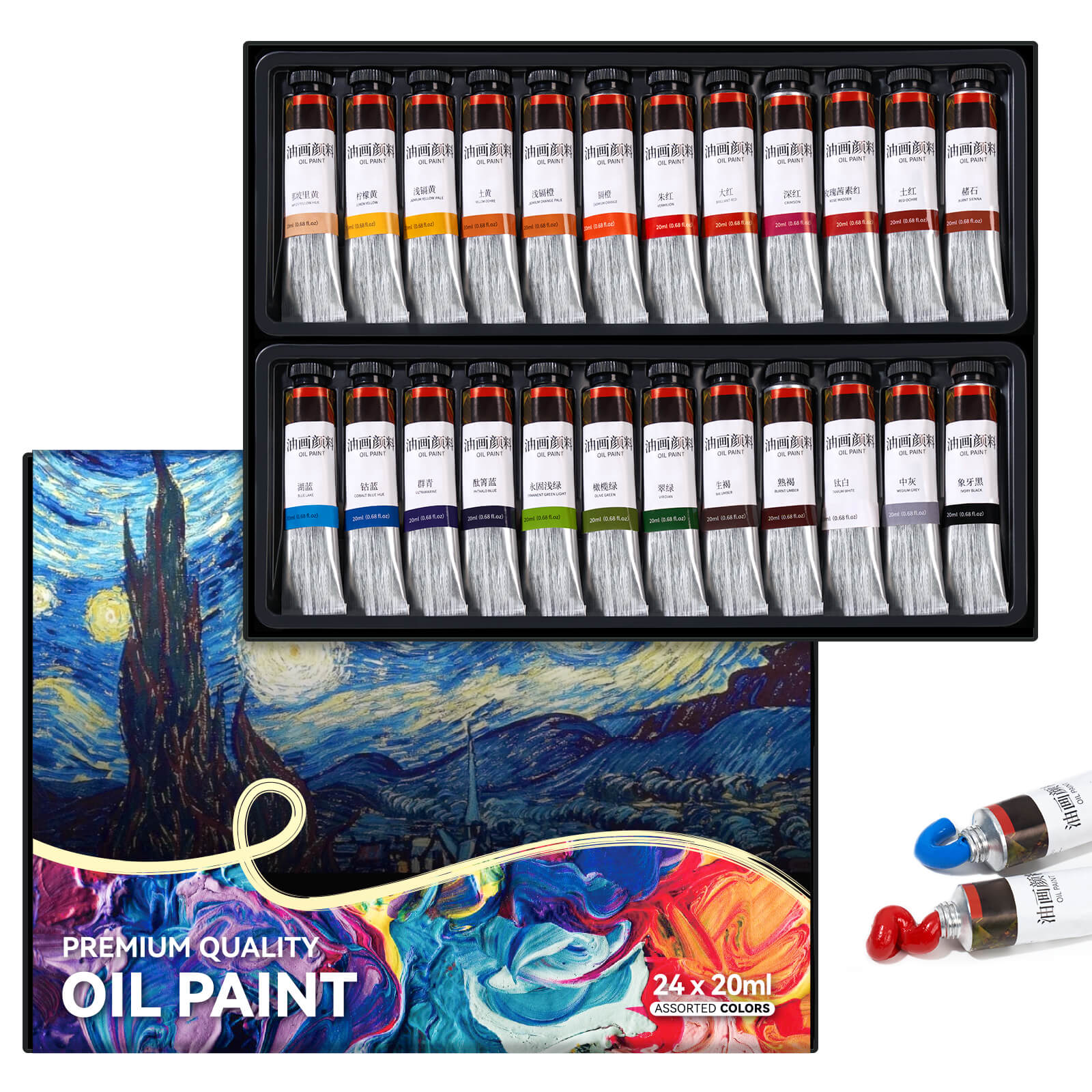 Peintures à l'huile Lightwish 24 x 20 ml/0,67 oz Couleurs vives