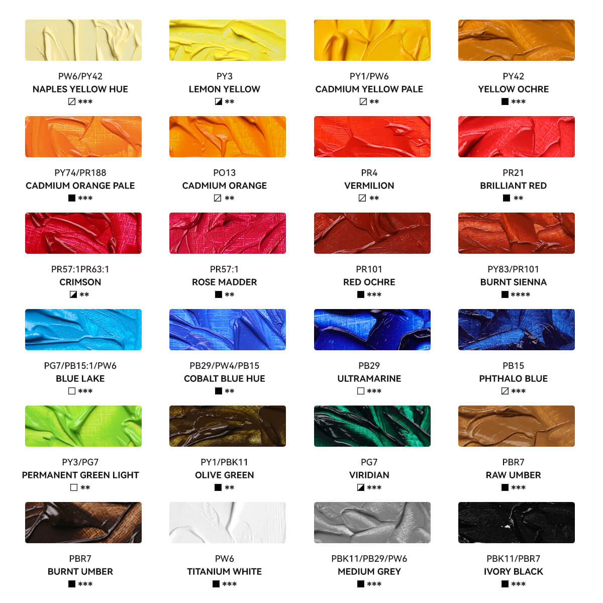 Peintures à l'huile Lightwish 24 x 20 ml/0,67 oz Couleurs vives