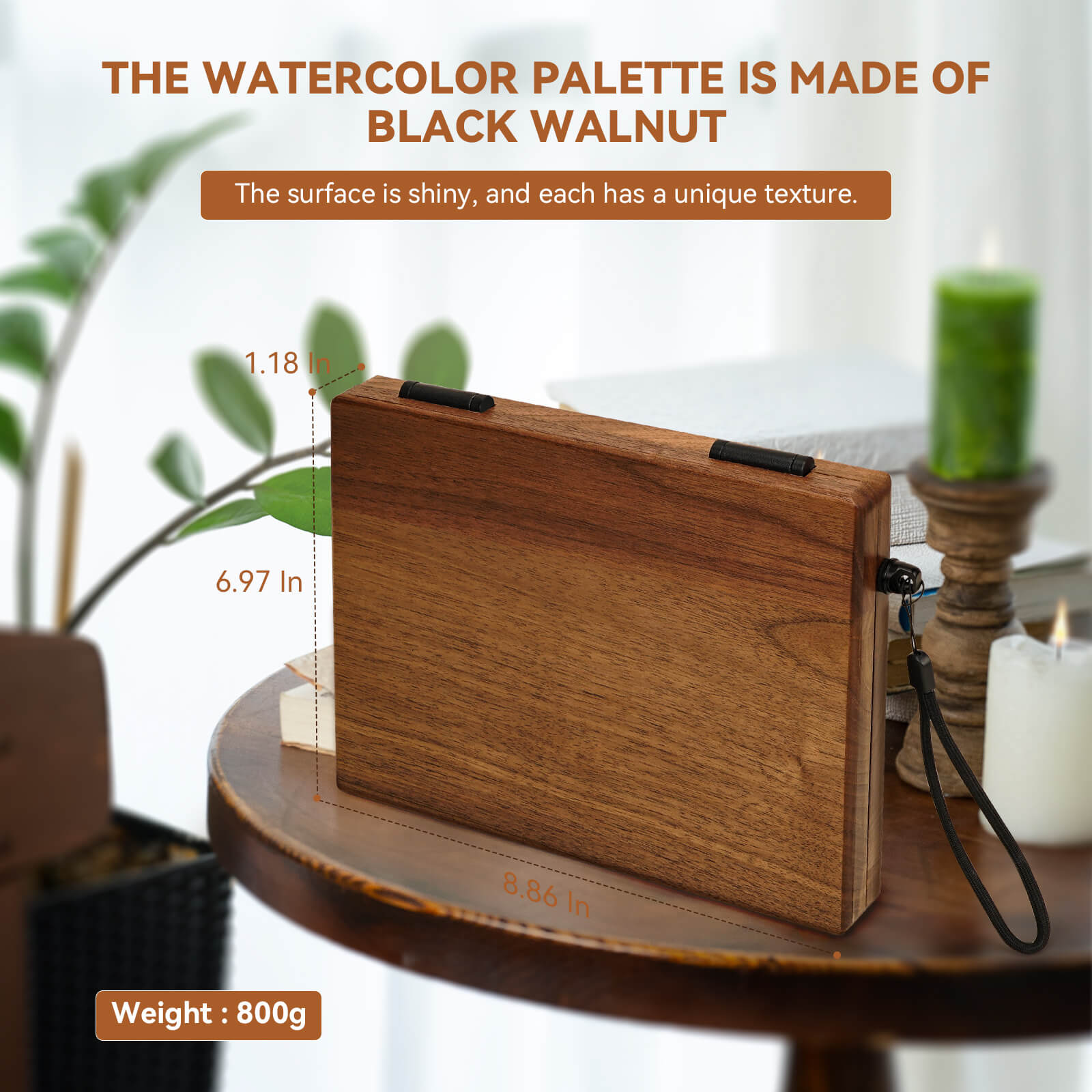 Lightwish Wooden Watercolor Palette, Multifunctional Empty Black Walnut Palette Box, Travel Easel