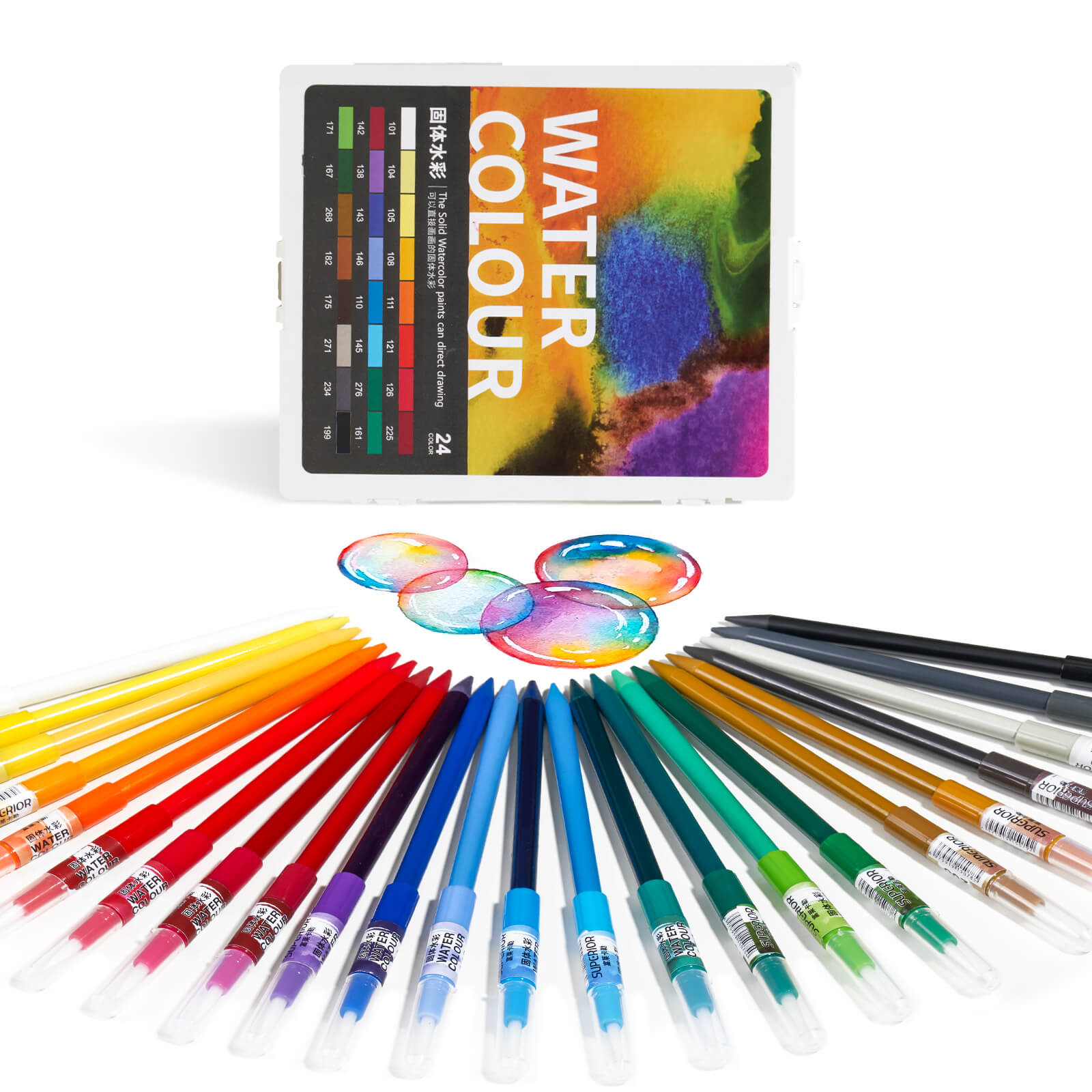 Lightwish Creative Watercolor Crayons, 24 Vibrant Shades Dual Ended Watercolor Sticks & Brush