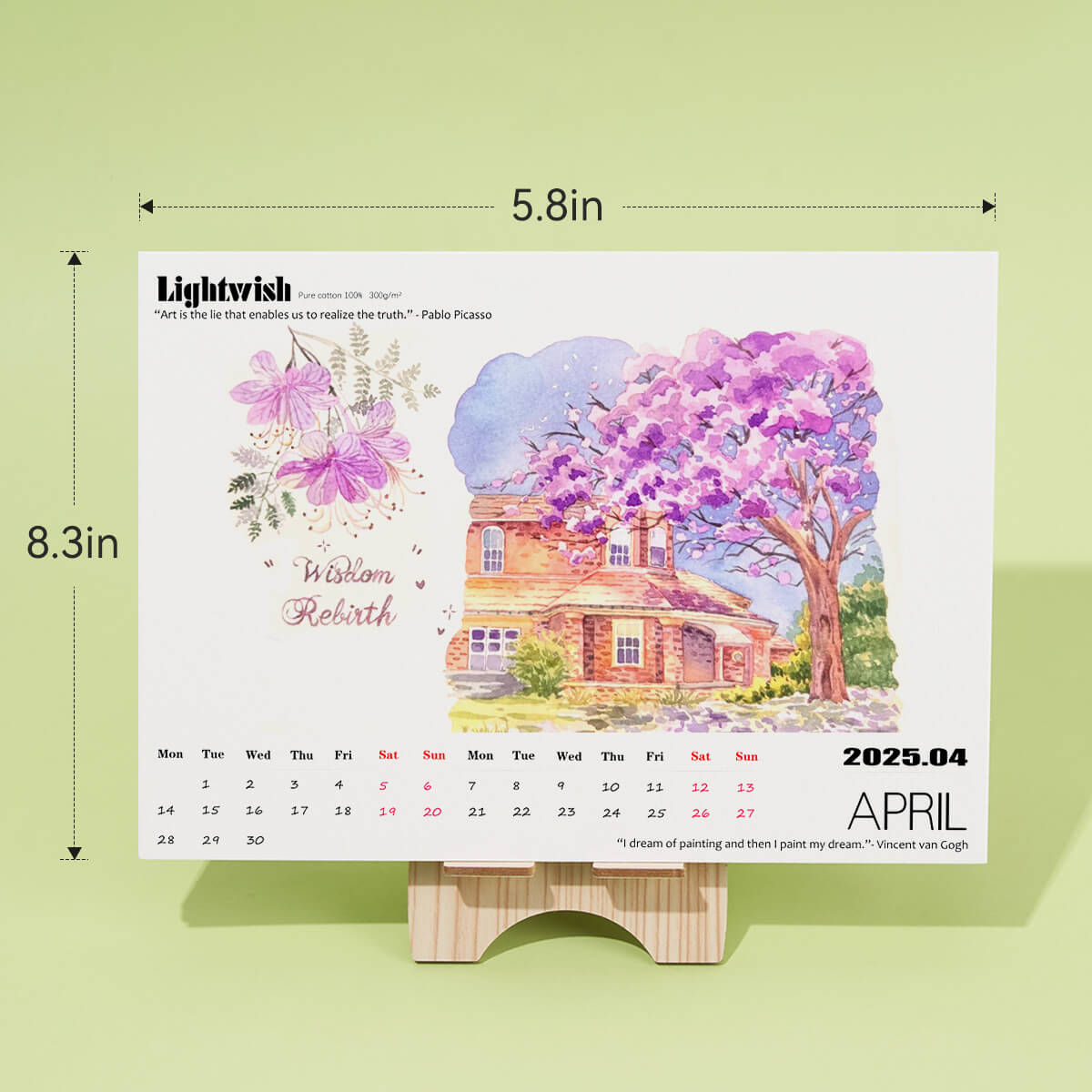 Lightwish Watercolor Calendar Set for 2025, 100% Cotton, 12 Sheets, 140lb (300gsm), Acid-Free Cold Pressed Watercolor Paper Bulk, Art Supplies for Watercolor Crafts and DIY Media