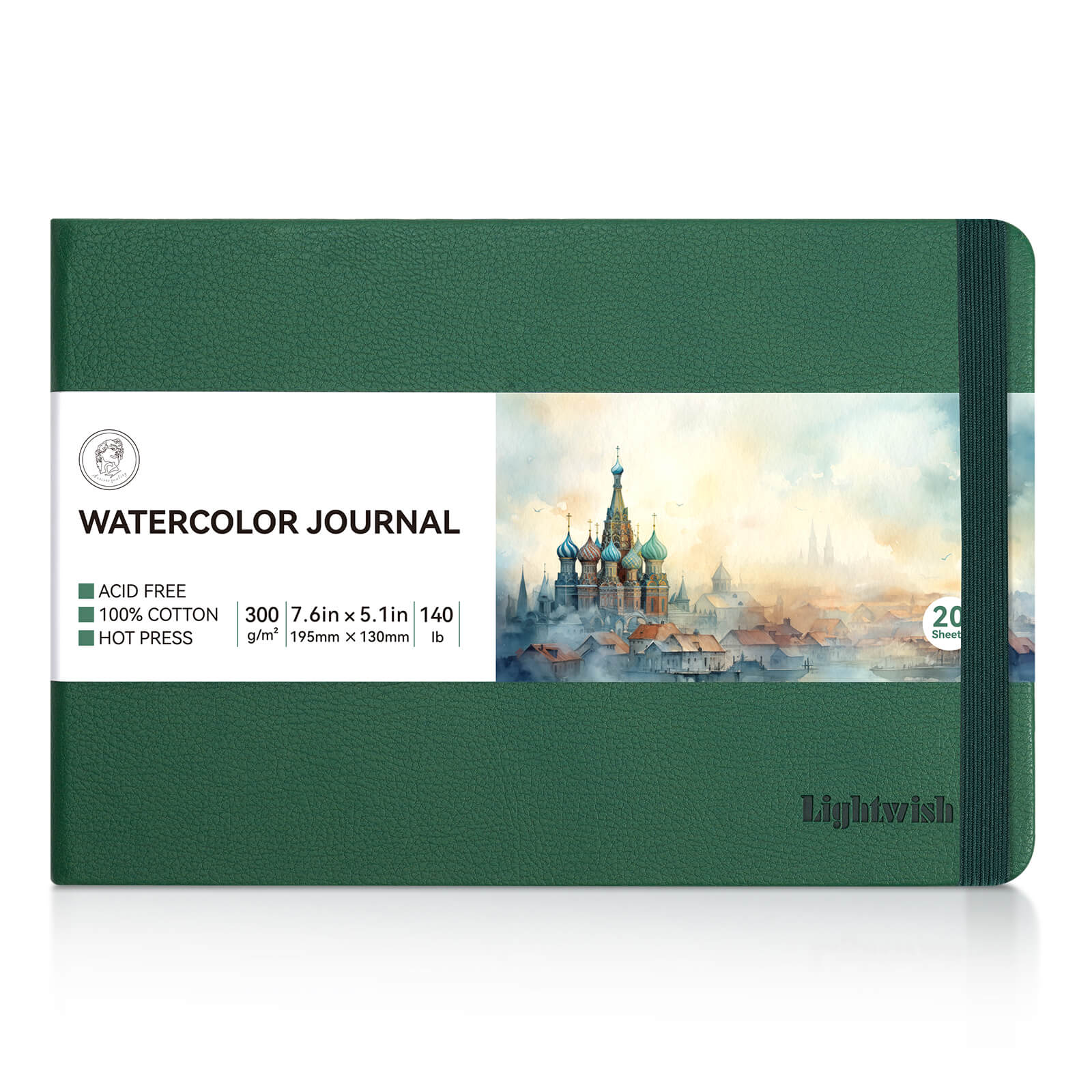 Lightwish Journal d'aquarelle, 100 % coton, fournitures d'art pressées à chaud, papier aquarelle, 20 feuilles (140 lb/300 g/m²)