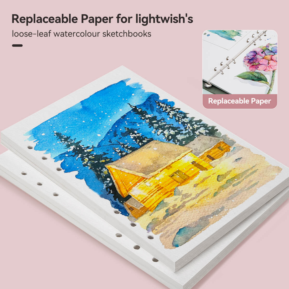 Lightwish 100% Cotton Acid Free Watercolor Journal Filler Paper, A5 Paper Refill, 20 * 2 Sheets, 8.2 *5.5 Inches Watercolor Paper Bulk