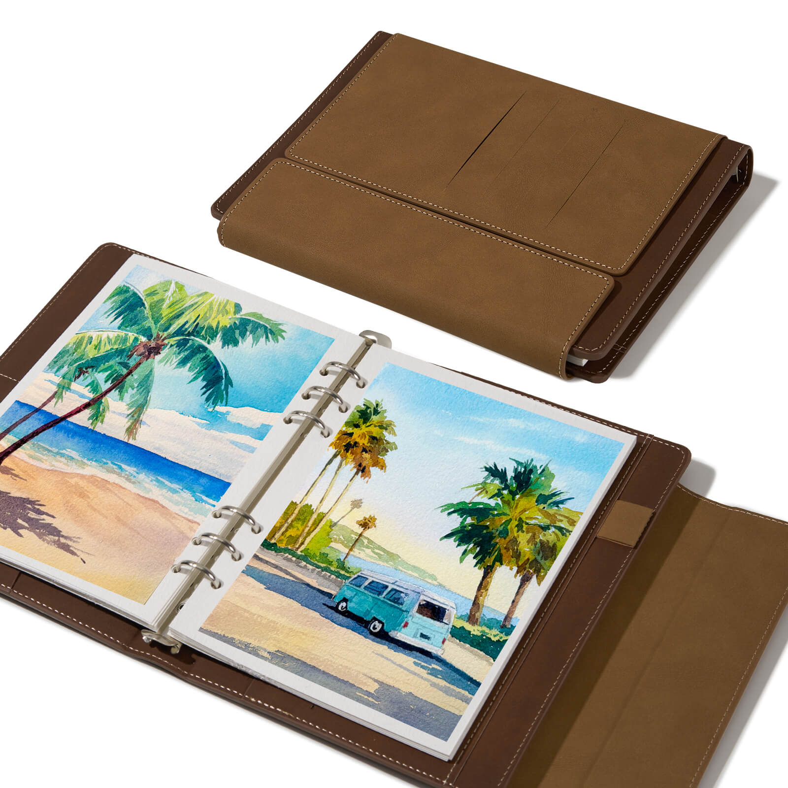 Lightwish Watercolor Sketchbook Premium Leather Cover, Hot & Cold Press Watercolor Paper 9.25 * 6.3 Inches