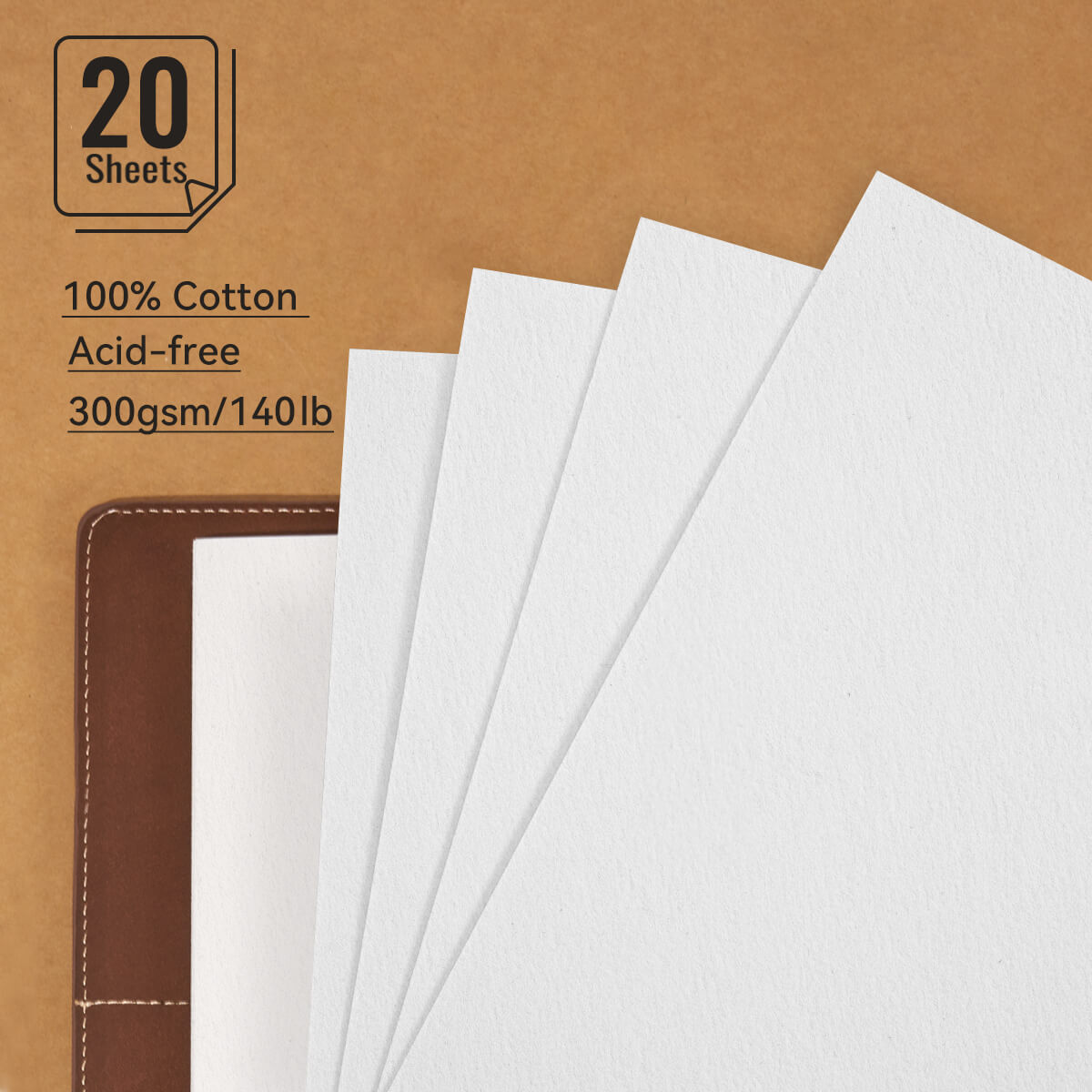 Carnet de croquis aquarelle Lightwish, couverture en cuir de qualité supérieure, 100 % coton, journal aquarelle sans acide, 300 g/m²/140 lb, papier aquarelle pressé à chaud et à froid, 9,25 x 6,3 pouces