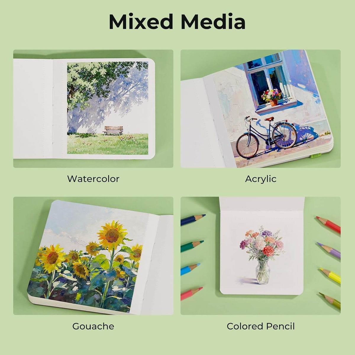 Lightwish 3.9 x 3.9 Square Watercolor Journal – 100% Cotton Hot Press Paper (300GSM, 20 Sheets)