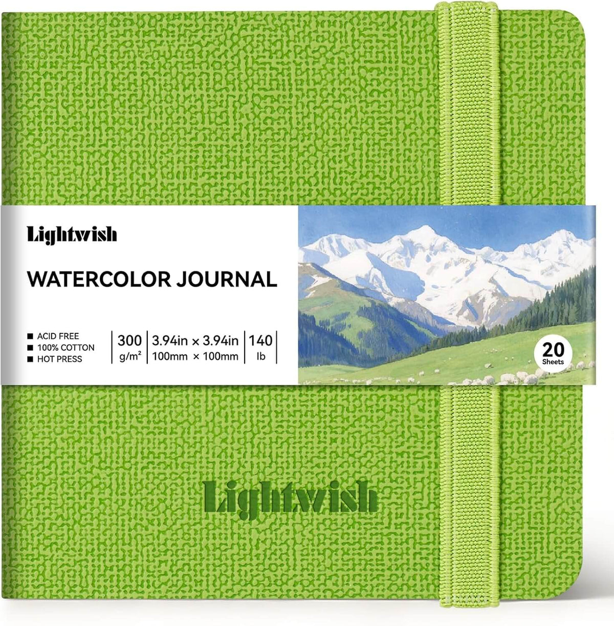 Lightwish 3.9 x 3.9 Square Watercolor Journal – 100% Cotton Hot Press Paper (300GSM, 20 Sheets)