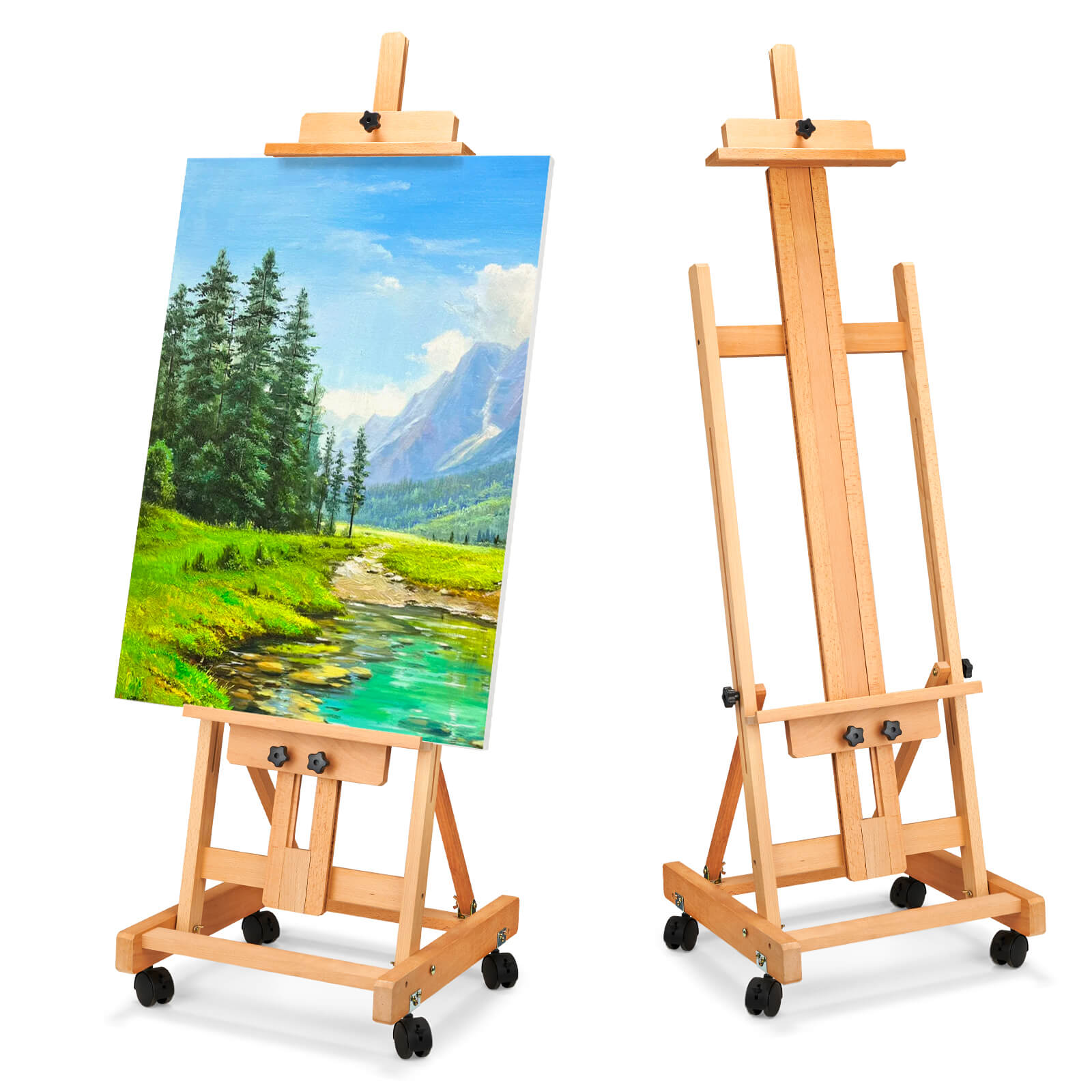 Lightwish H Frame Easel, Hold Canvas up to 70" with 4 Universal Wheels