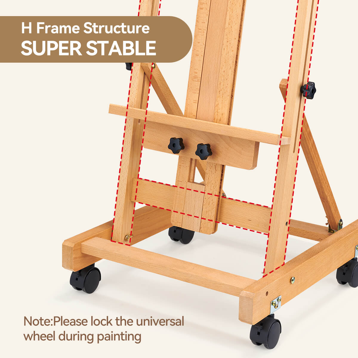 Lightwish H Frame Easel, Hold Canvas up to 70" with 4 Universal Wheels