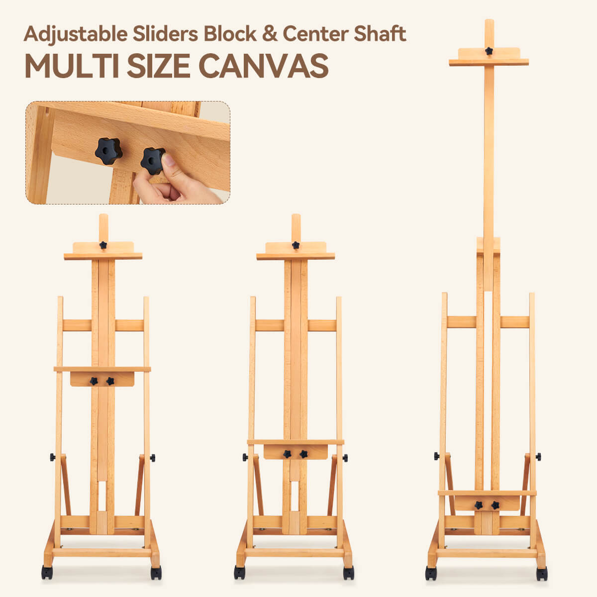 Lightwish H Frame Easel, Hold Canvas up to 70" with 4 Universal Wheels