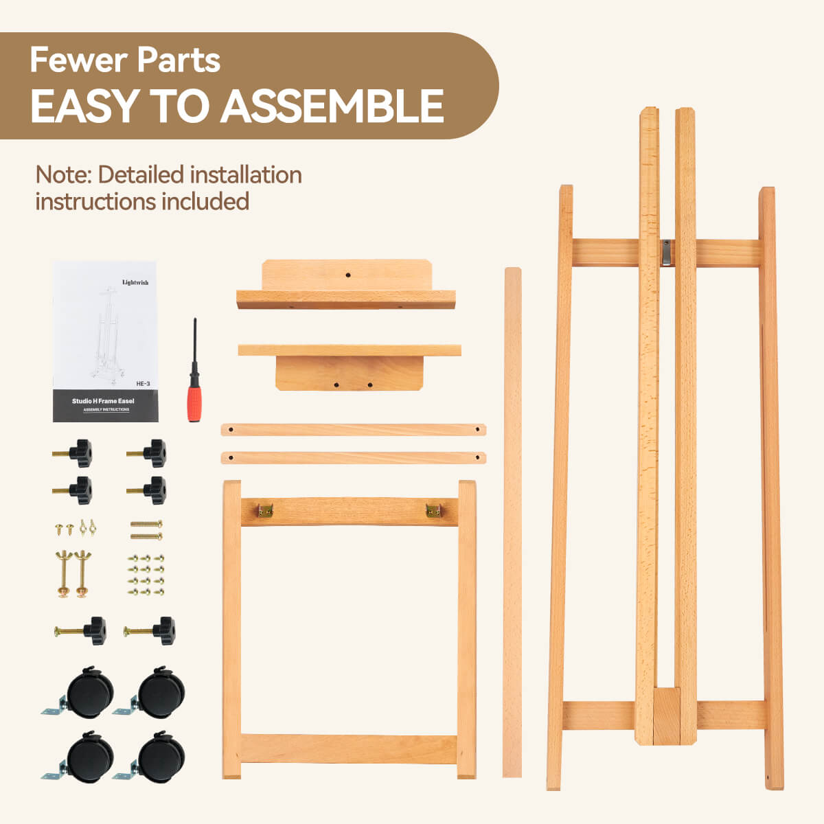 Lightwish H Frame Easel, Hold Canvas up to 70" with 4 Universal Wheels