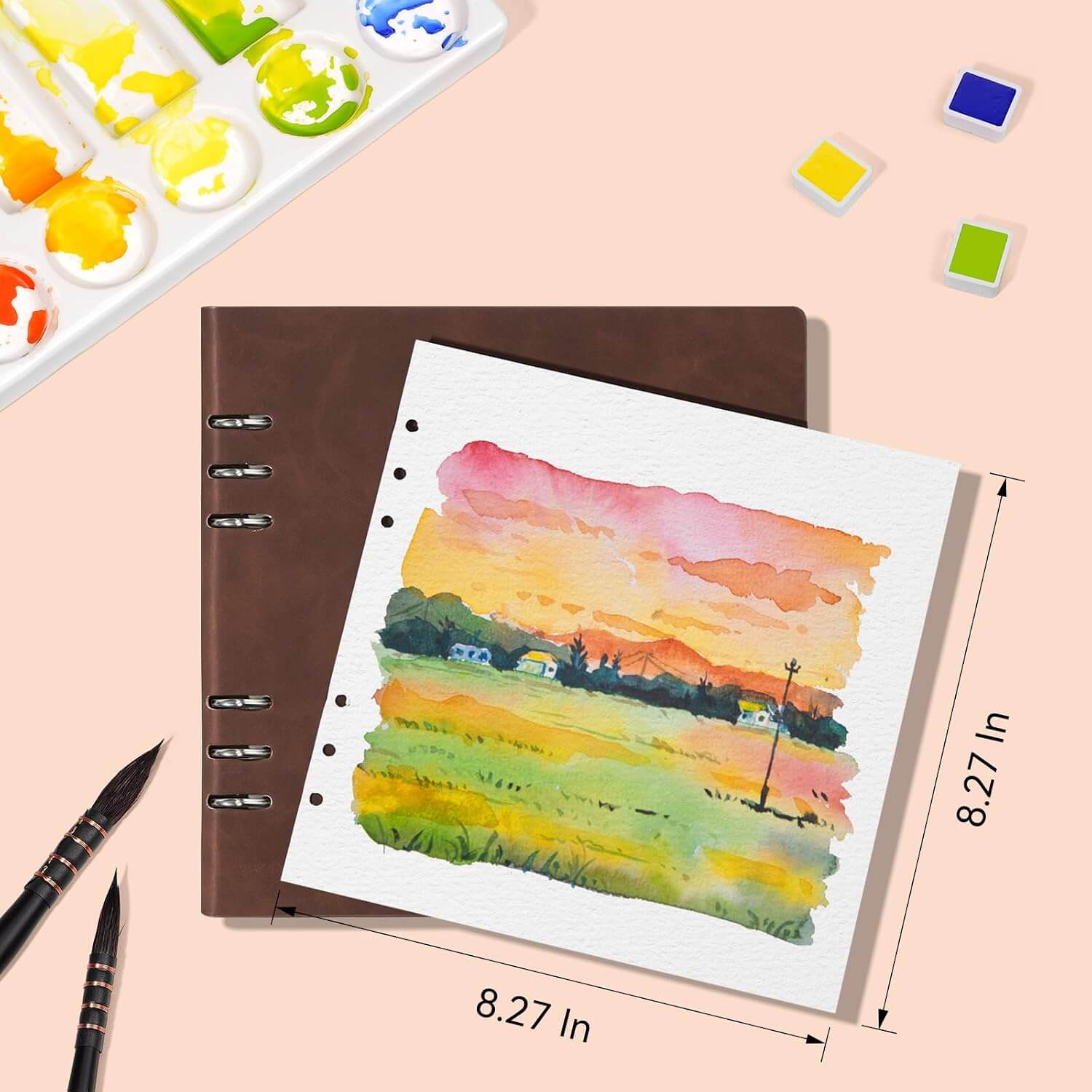 Lightwish Square Watercolor Sketchbook,100% Cotton,300gsm/140lb,Acid-Free,Cold Press Watecolor Paper Journal