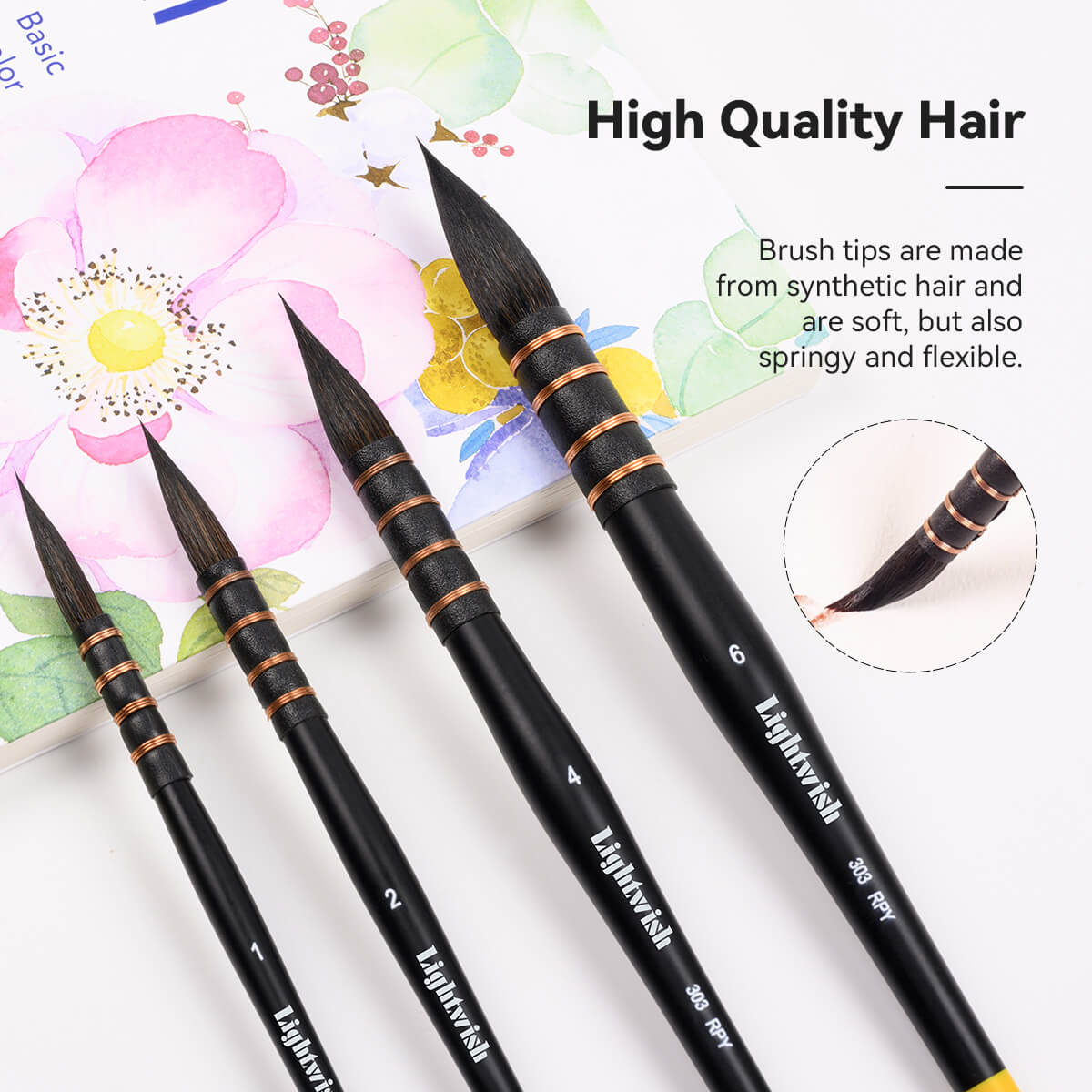 Lightwish Watercolor Brushes Set 4 PCS, Squirrel Hair Paint Brushes kit