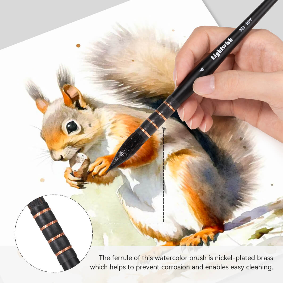 Lightwish Watercolor Brushes Set 4 PCS, Squirrel Hair Paint Brushes kit