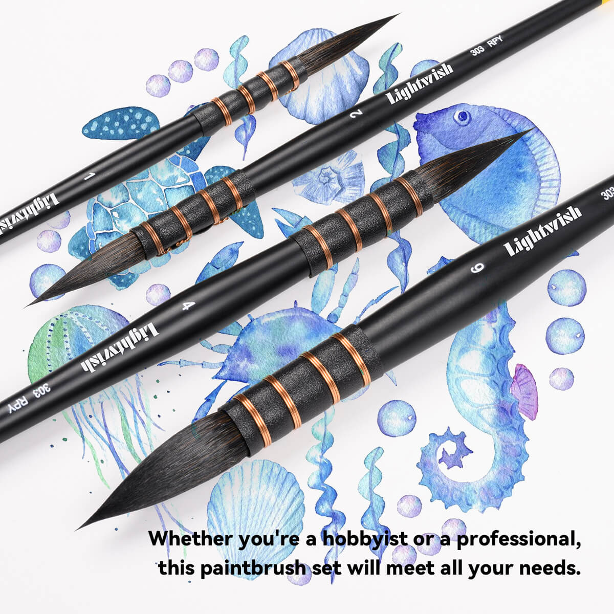 Lightwish Watercolor Brushes Set 4 PCS, Squirrel Hair Paint Brushes kit