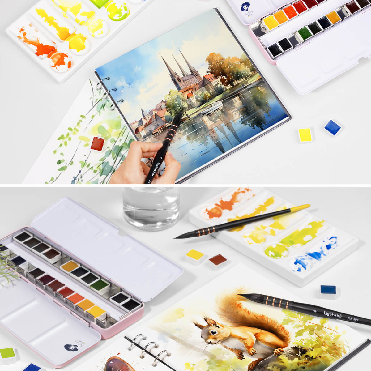 Ensemble de pinceaux aquarelle Lightwish 4 pièces, kit de pinceaux à poils d'écureuil