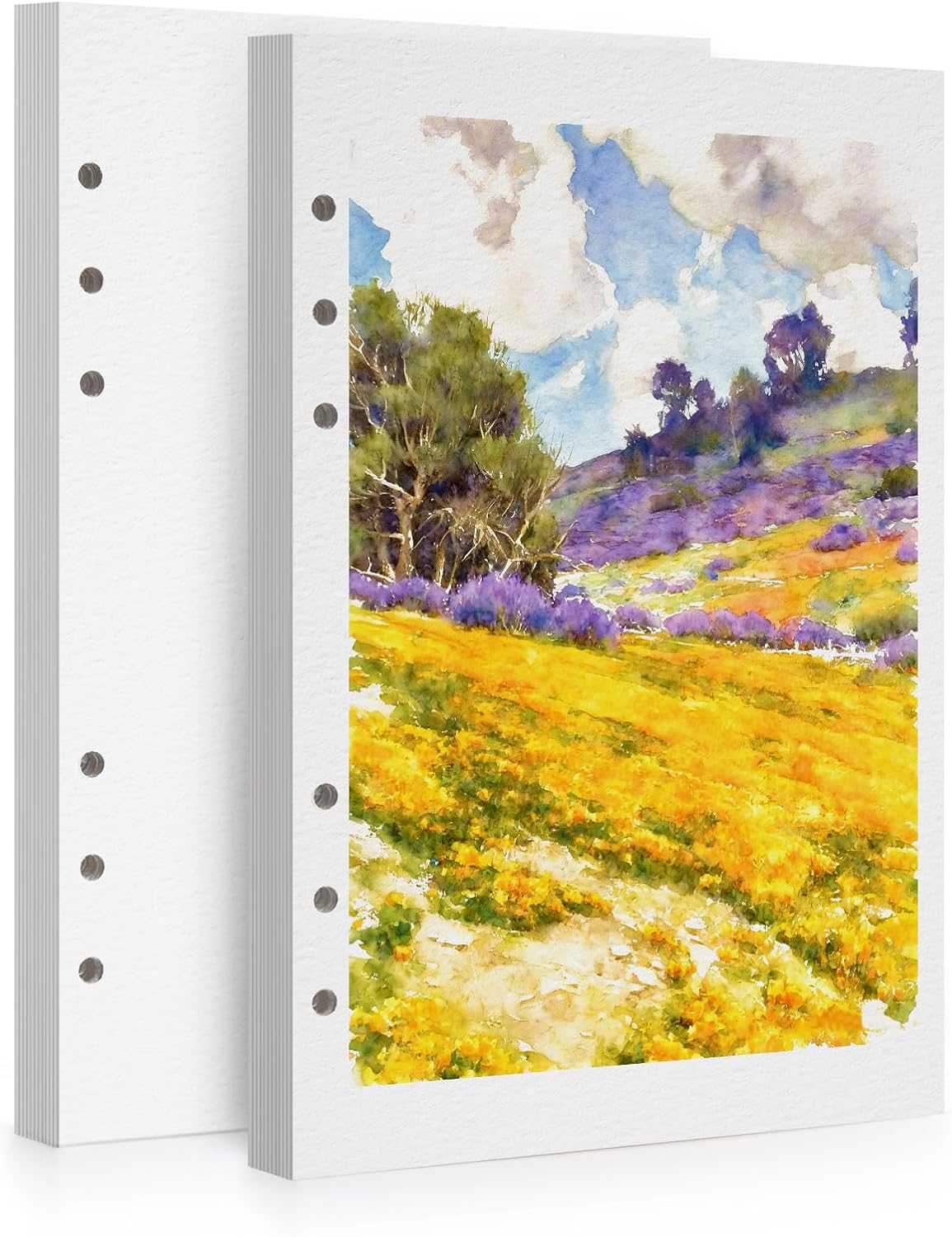 Lightwish Watercolor Paper Bulk Refillable, 100% Cotton Cold Press 300gsm/140lb, 2 Pack, Total 40 Sheets Hole-Punched Replaceable Paper for Artists, Adults, Students,6.69 * 3.94 Inches