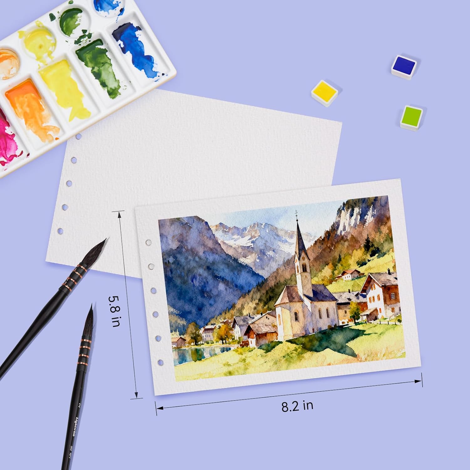 Lightwish Watercolor Paper Refill, 2 Pack 40 Sheets Total - 100% Cotton Acid-Free 300gsm/140lb A5 Landscape Format, Cold Press Texture - Compatible with Lightwish A5 Watercolor Sketchbook （5.8*8.2in)