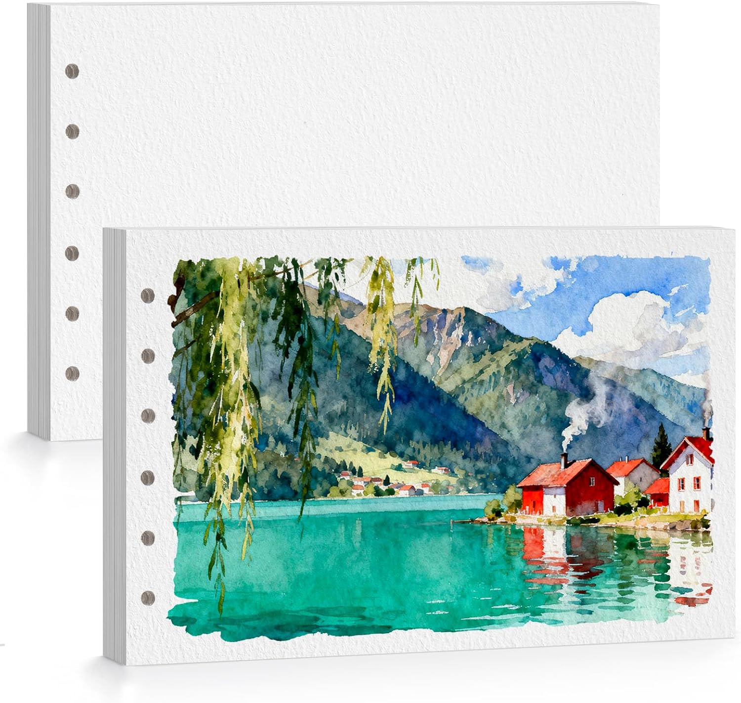 Lightwish Watercolor Paper Refill, 2 Pack 40 Sheets Total - 100% Cotton Acid-Free 300gsm/140lb A5 Landscape Format, Cold Press Texture - Compatible with Lightwish A5 Watercolor Sketchbook （5.8*8.2in)