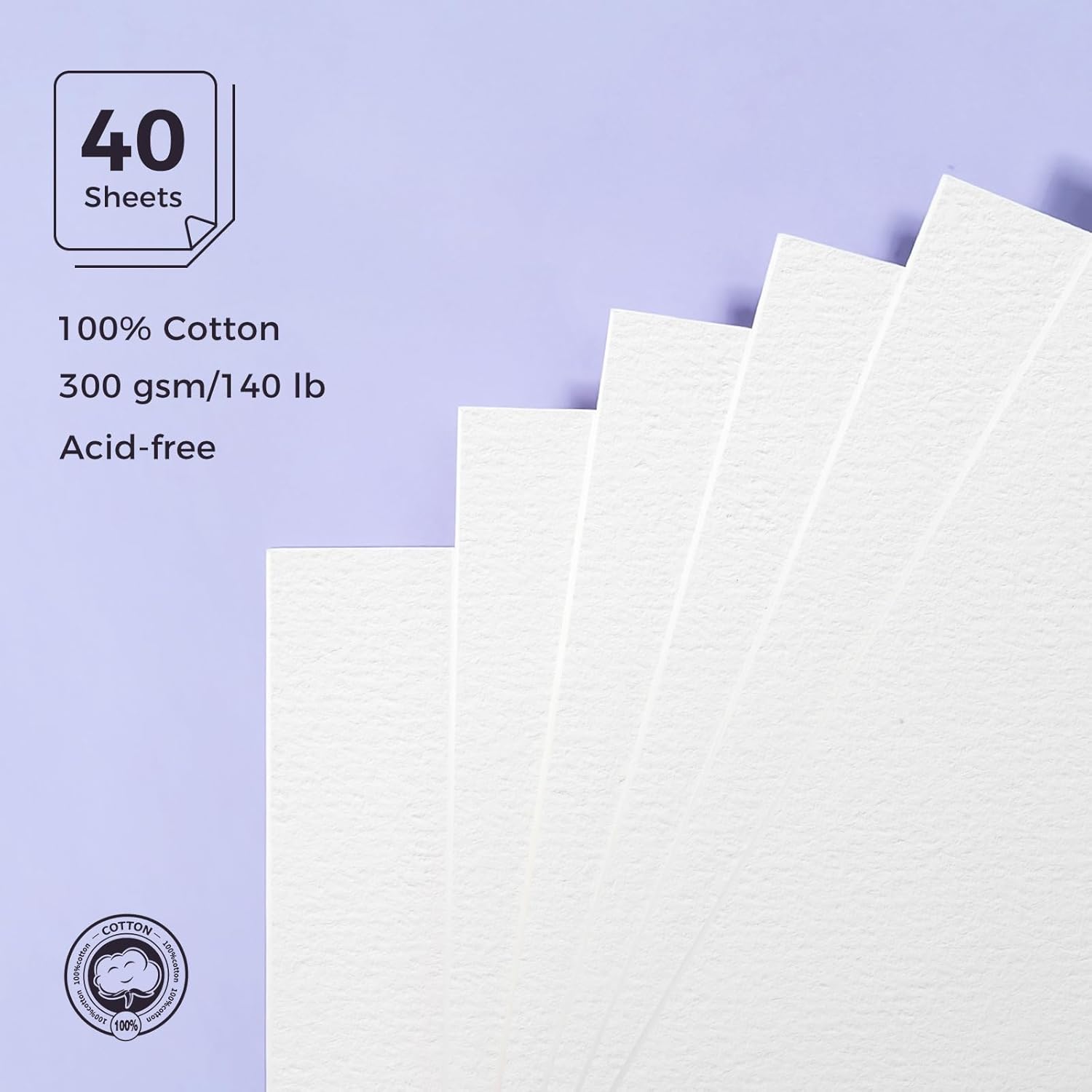 Lightwish Watercolor Paper Refill, 2 Pack 40 Sheets Total - 100% Cotton Acid-Free 300gsm/140lb A5 Landscape Format, Cold Press Texture - Compatible with Lightwish A5 Watercolor Sketchbook （5.8*8.2in)