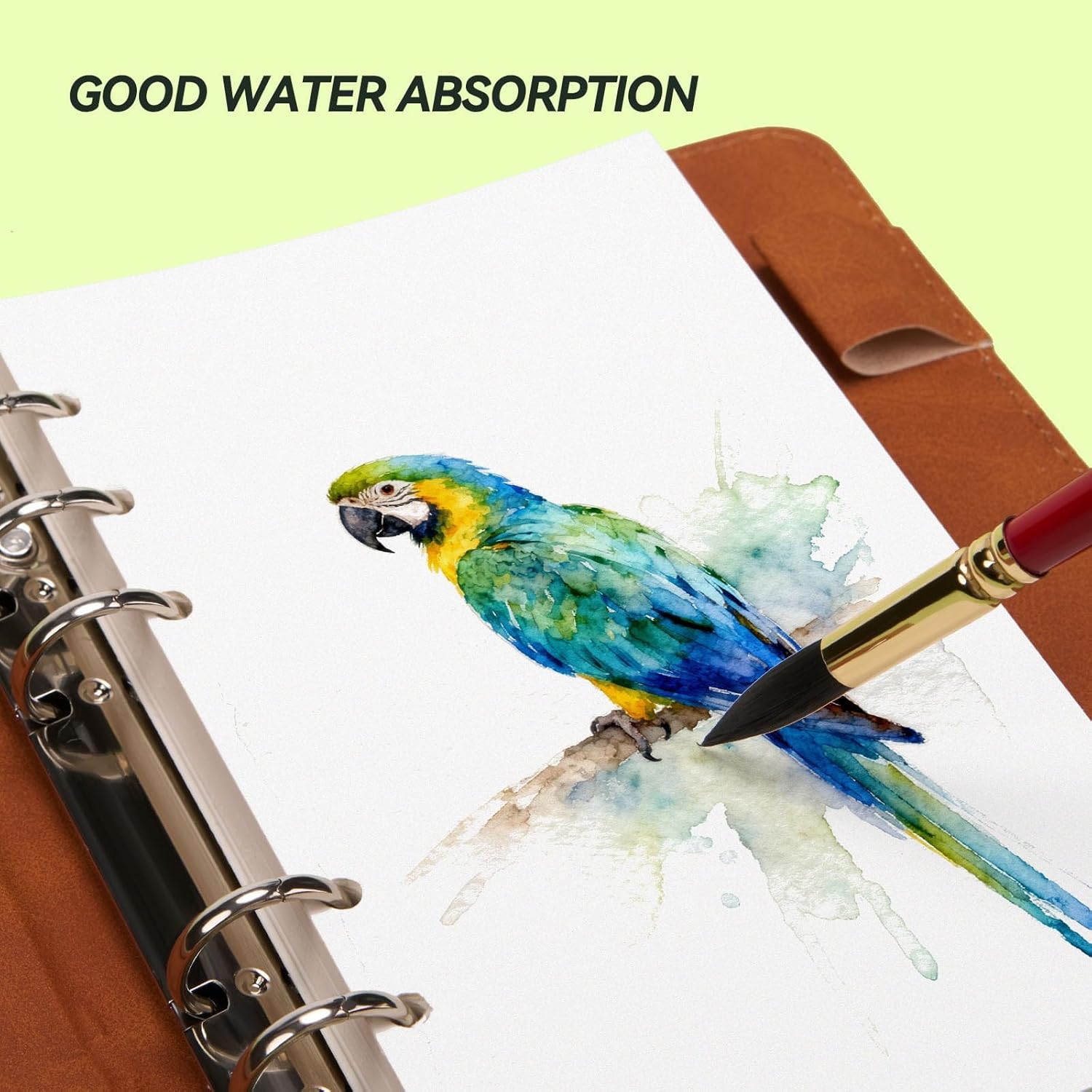 Lightwish Watercolor Sketchbook Refillable 100% Cotton, 300gsm (140lb) - 6.69" x 3.94" Hot Press Watercolor Paper Journal Notebook - 20 Sheets with PU Leather Cover for Drawing Mixed Media