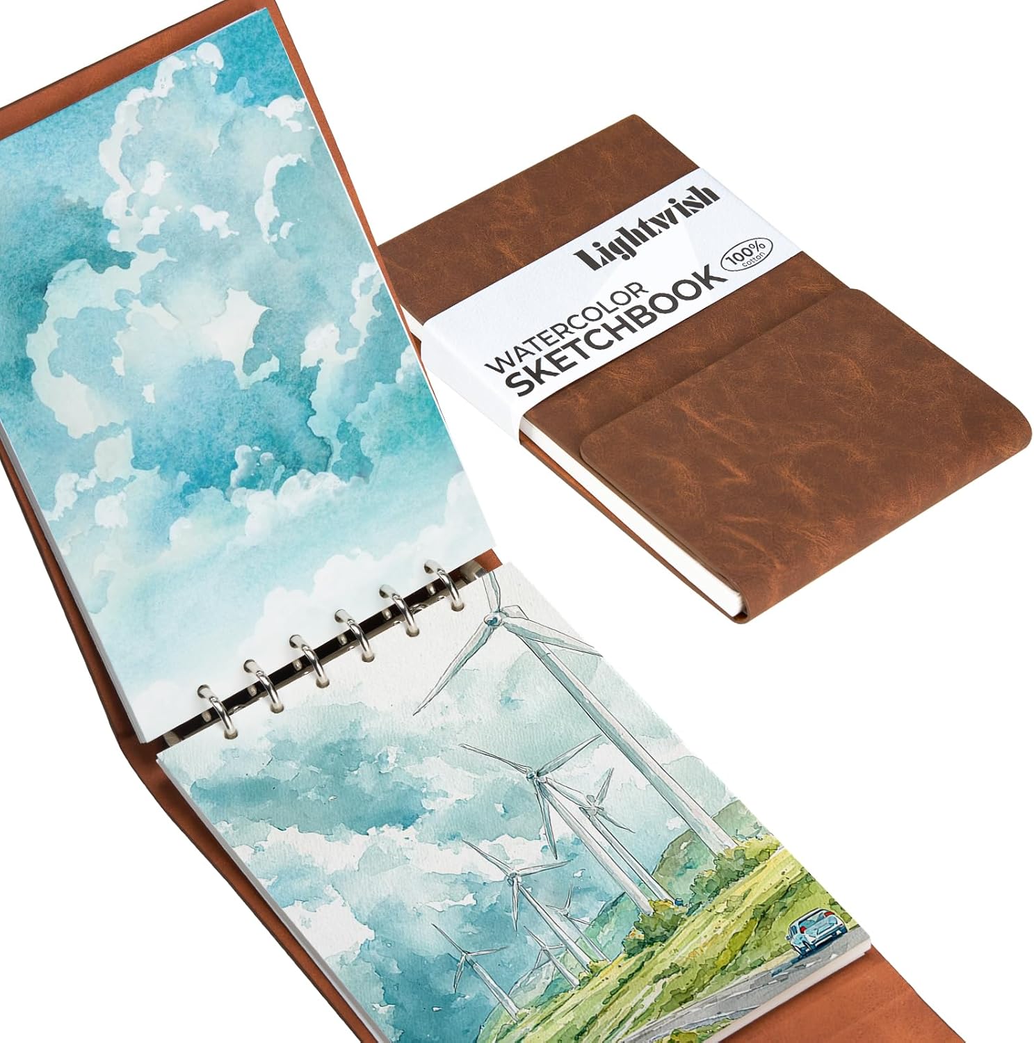 Lightwish Watercolor Sketchbook,100% Cotton 300gsm/140lb Watercolor Journal, Acid Free Cold Press Watercolor Paper for Artists,Adults,Students,20 Sheets,Paper 5.8 * 8.2 Inches