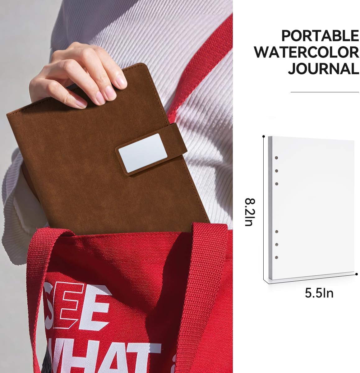 Lightwish Watercolor Sketchbook,100% Cotton Acid Free Watercolor Paper,300gsm/140lb Cold Press Watercolor Journal for Artists,Adults,Students,20 Sheets,9.25 * 6.3 Inches(Leather Brown)