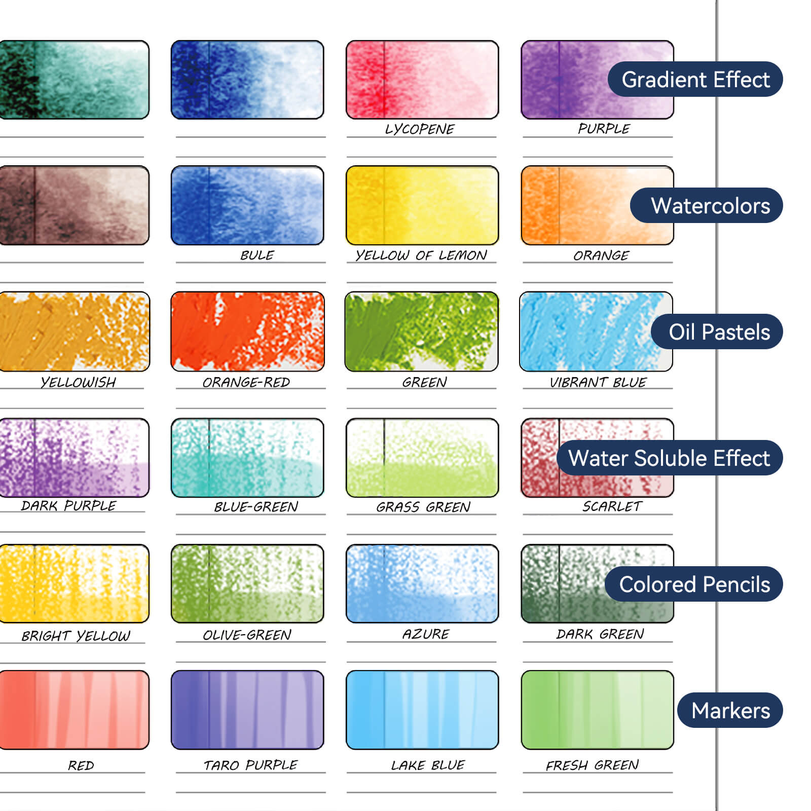 Lightwish Aquarelle Swatch Book, 12 feuilles, 100 % coton, 300 g/m²/140 lb, sans acide, presse à chaud