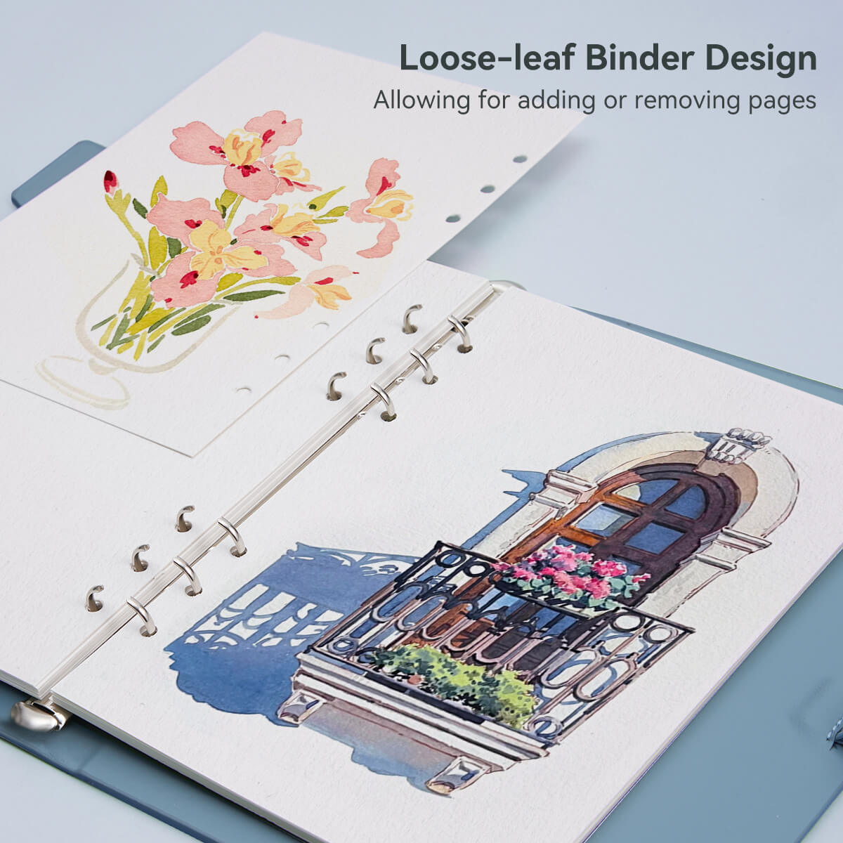 Lightwish Watercolor Hardcover-Skizzenbuch, 100 % säurefreies Baumwolle-Tagebuch, kaltgepresstes Aquarellpapier, blau