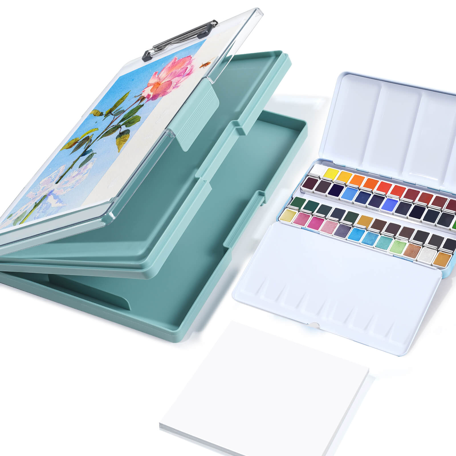 Ensemble de peinture aquarelle MeiLiang, 48 couleurs aquarelles unies + papier aquarelle + boîte de rangement en plastique pour fournitures d'art