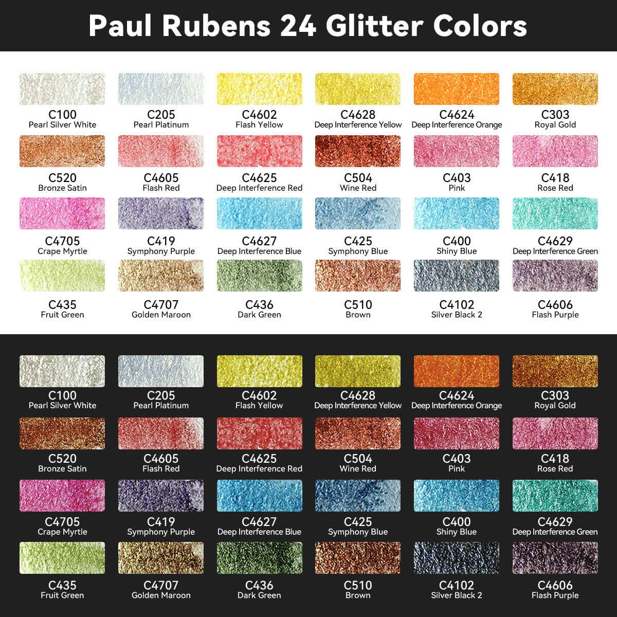 Paul Rubens 24 couleurs peintures aquarelles d'artiste-paillettes métalliques solides