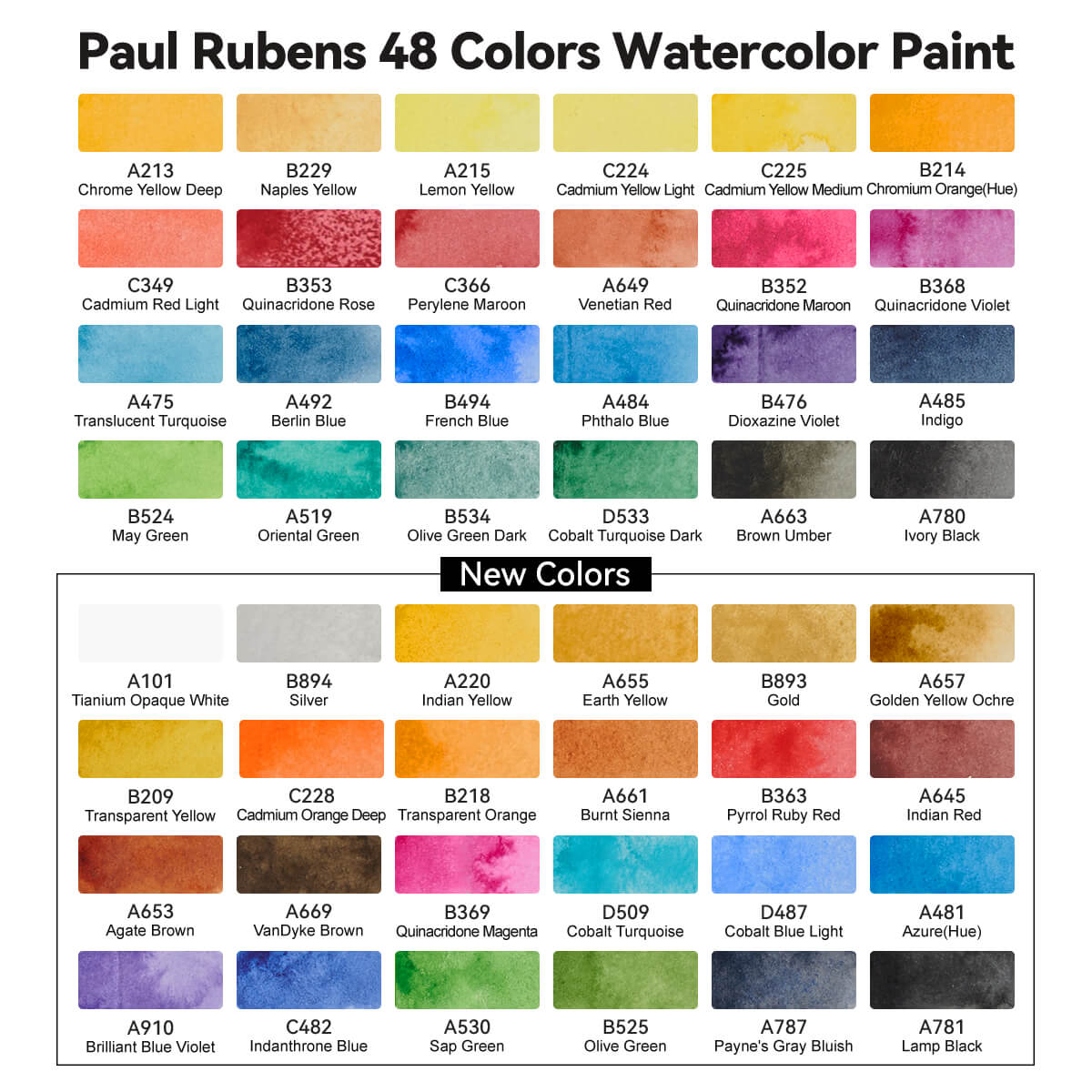 Paul Rubens Artist Watercolor Paint Set, 48 Vibrant Colors in Portable Tin Box(Pink and Gold)