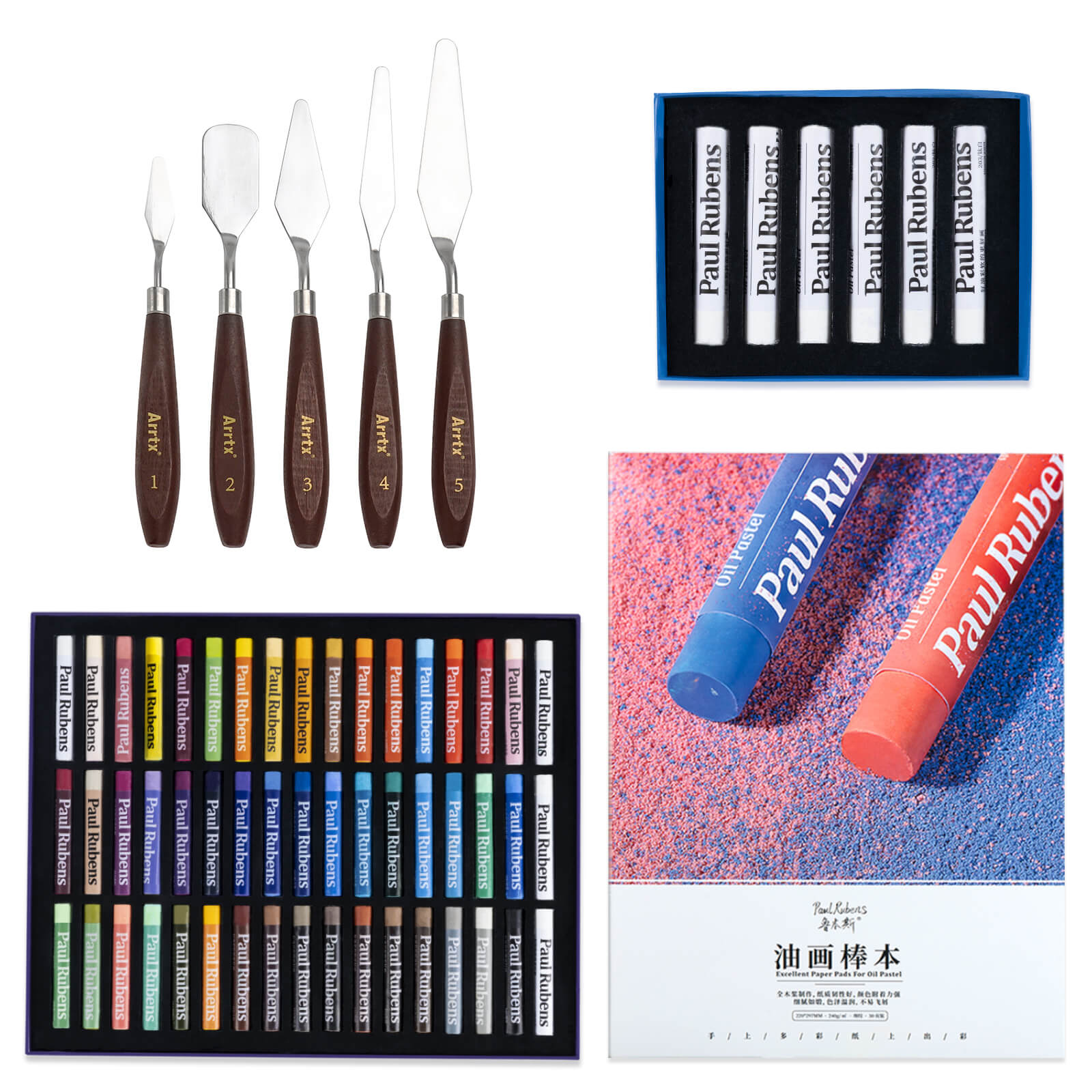 Paul Rubens Oil Pastels Set & Oil Pastel Book, Palette Knives