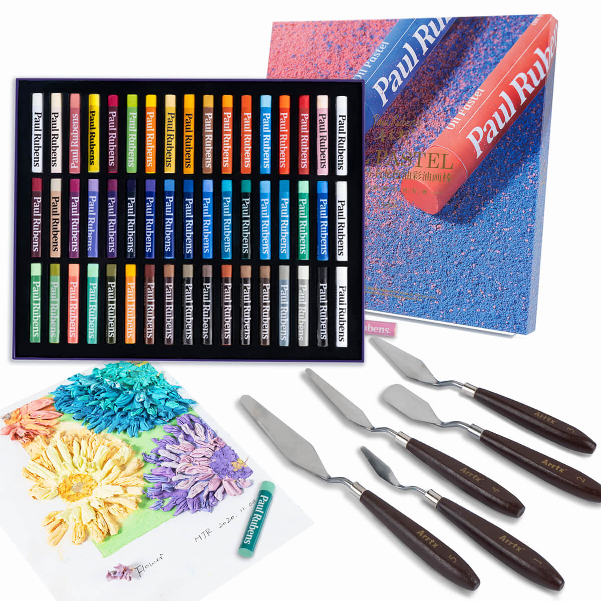 Paul Rubens Oil Pastels Set & Oil Pastel Book, Palette Knives