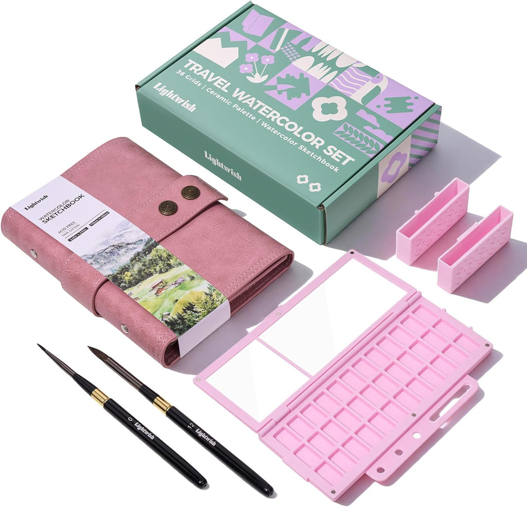 Lightwish Travel Watercolor Sketchbook Set - 100% Cotton Cold Press 6.