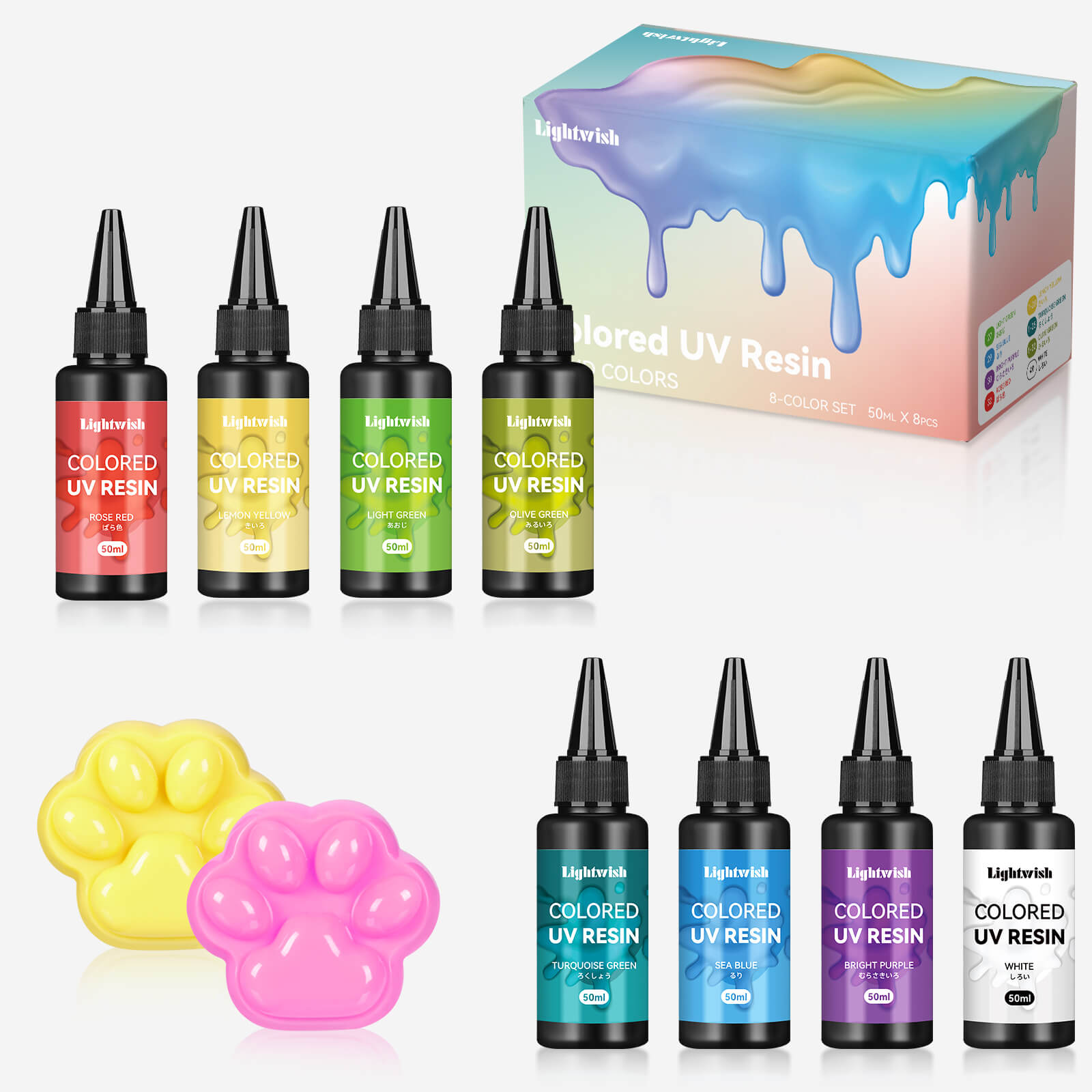 Résines UV colorées Lightwish, ensemble de résines Macaron 8 couleurs