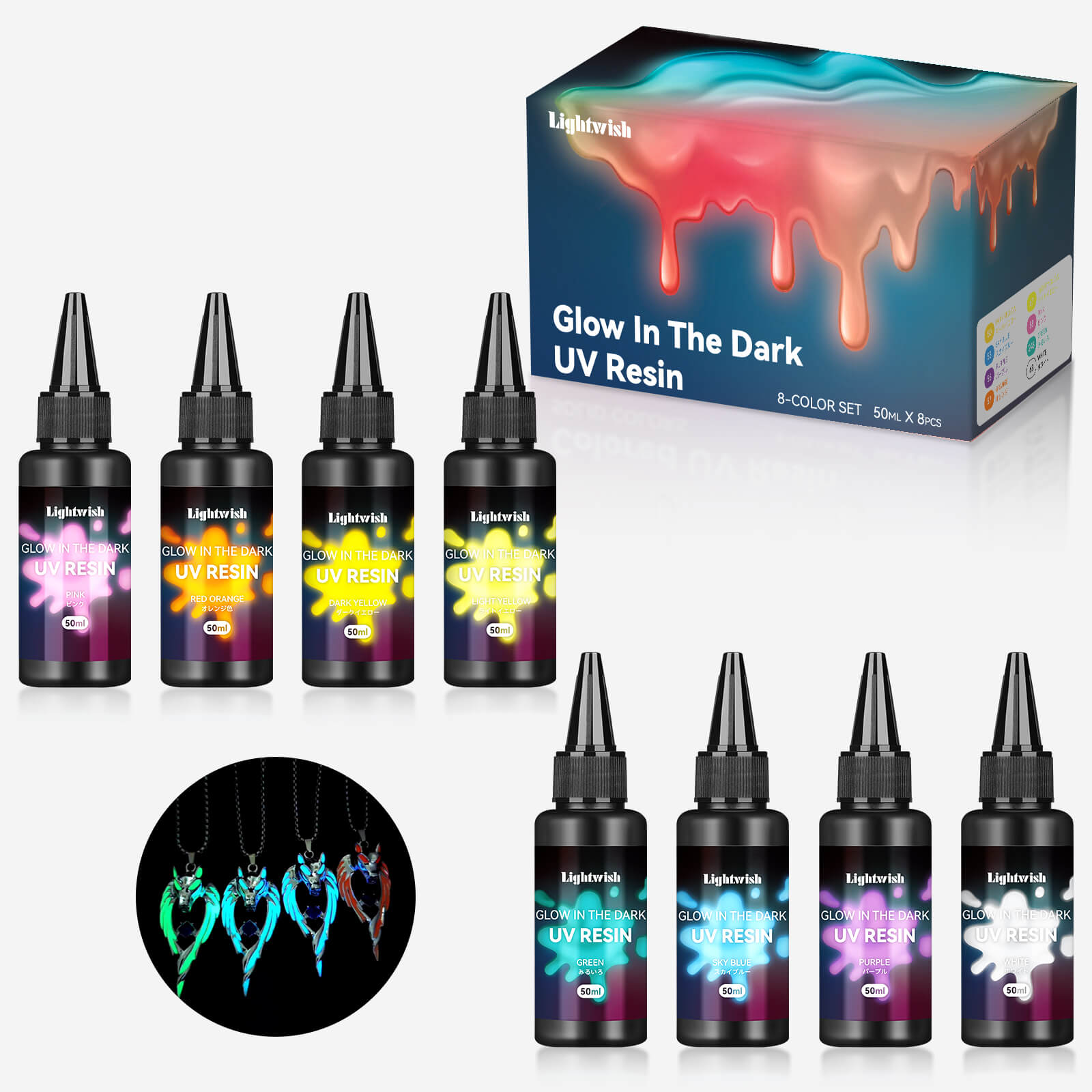 Lightwish Glow in The Dark UV Resin 400g, 8 Colors