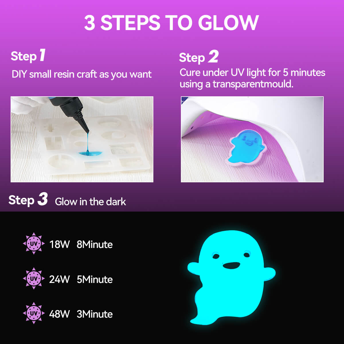 Lightwish Glow in The Dark UV Resin 400g, 8 Colors