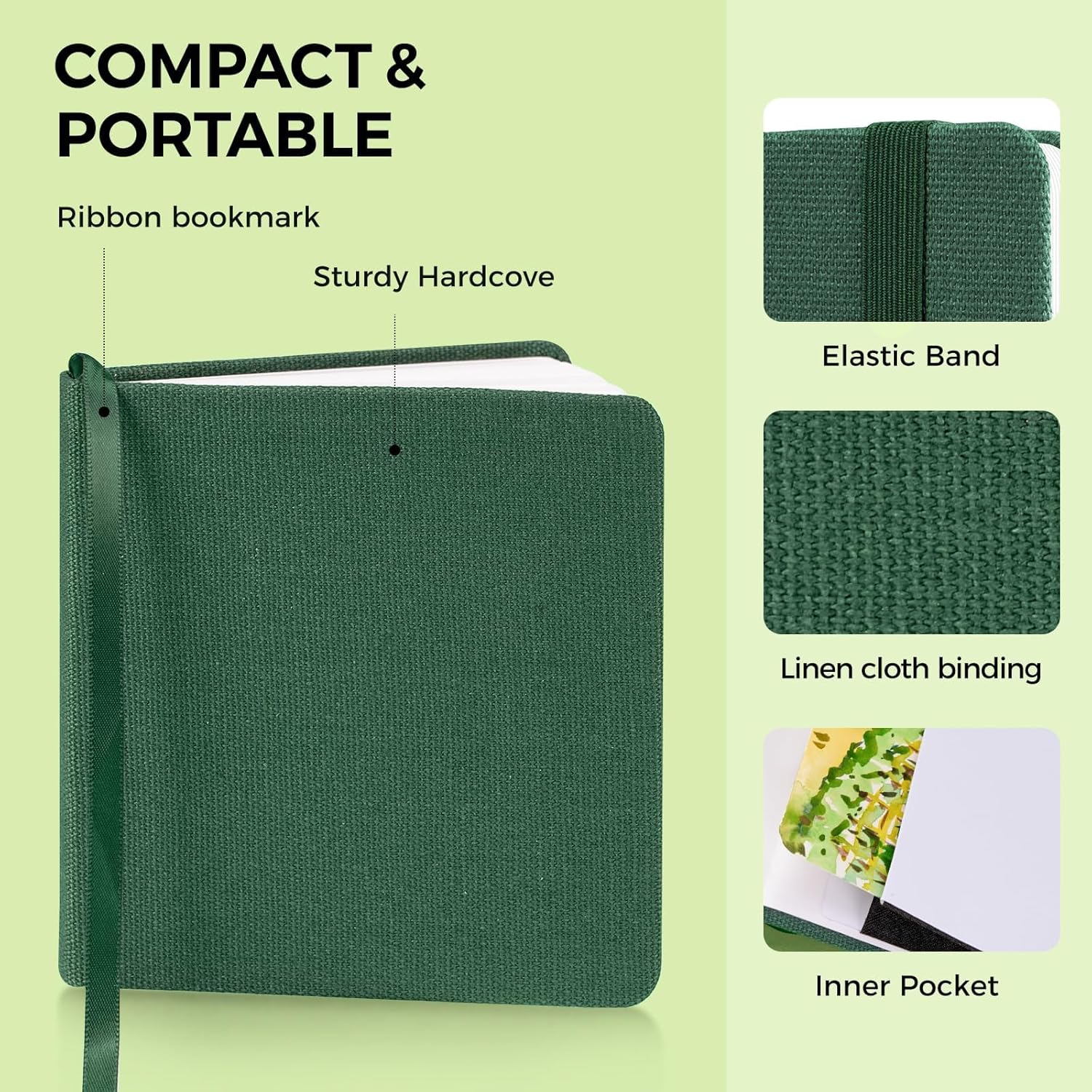 Watercolor Journal - 100% Cotton Hot Press Paper | 20 Sheets 40 Pages | 300GSM (140lb) | Linen Cotton Cover Watercolor Sketch Books for Artists Painting,Mixed Media 5.91 x 5.91 in