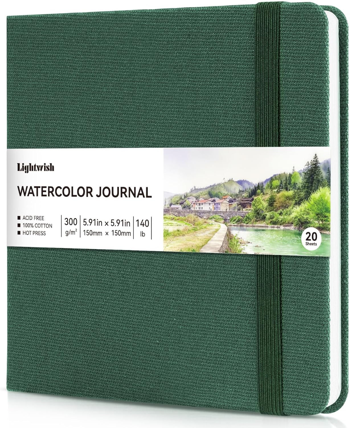 Watercolor Journal - 100% Cotton Hot Press Paper | 20 Sheets 40 Pages | 300GSM (140lb) | Linen Cotton Cover Watercolor Sketch Books for Artists Painting,Mixed Media 5.91 x 5.91 in