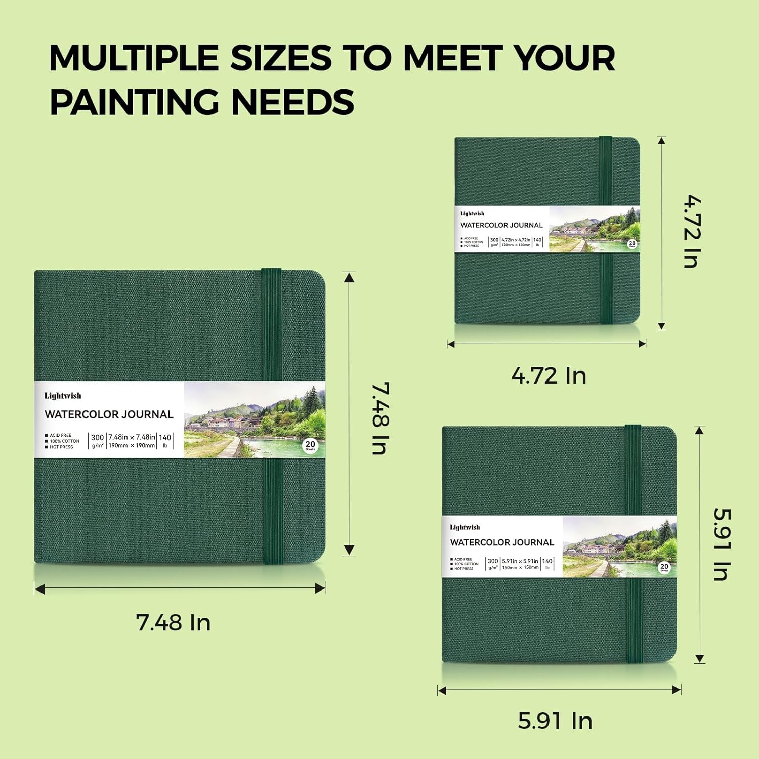 Watercolor Journal - 100% Cotton Hot Press Paper | 20 Sheets 40 Pages | 300GSM (140lb) | Linen Cotton Cover Watercolor Sketch Books for Artists Painting,Mixed Media 5.91 x 5.91 in