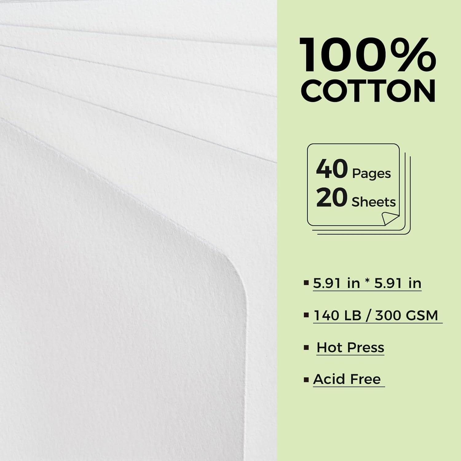 Watercolor Journal - 100% Cotton Hot Press Paper | 20 Sheets 40 Pages | 300GSM (140lb) | Linen Cotton Cover Watercolor Sketch Books for Artists Painting,Mixed Media 5.91 x 5.91 in