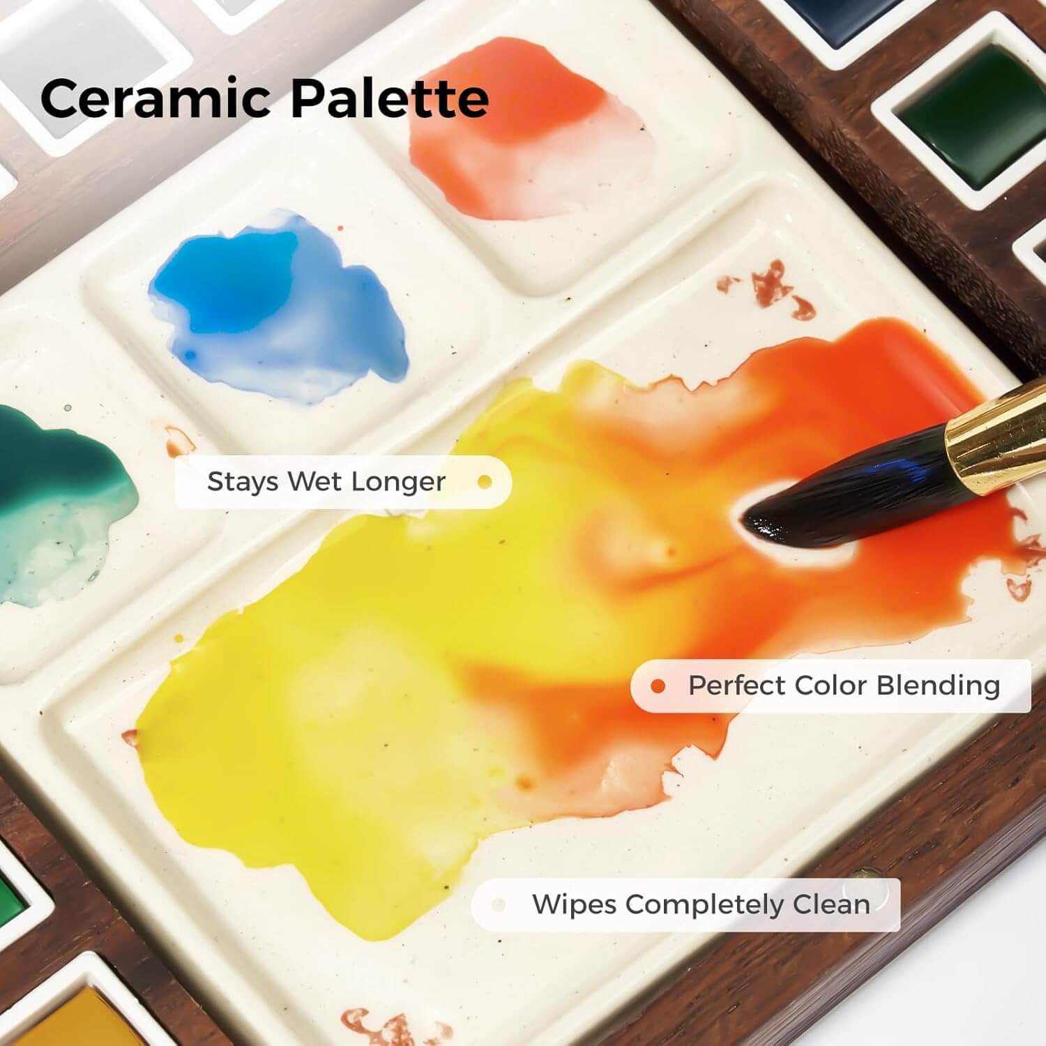 Lightwish Watercolor Paint Set – 36 Colors with Wooden Palette Box