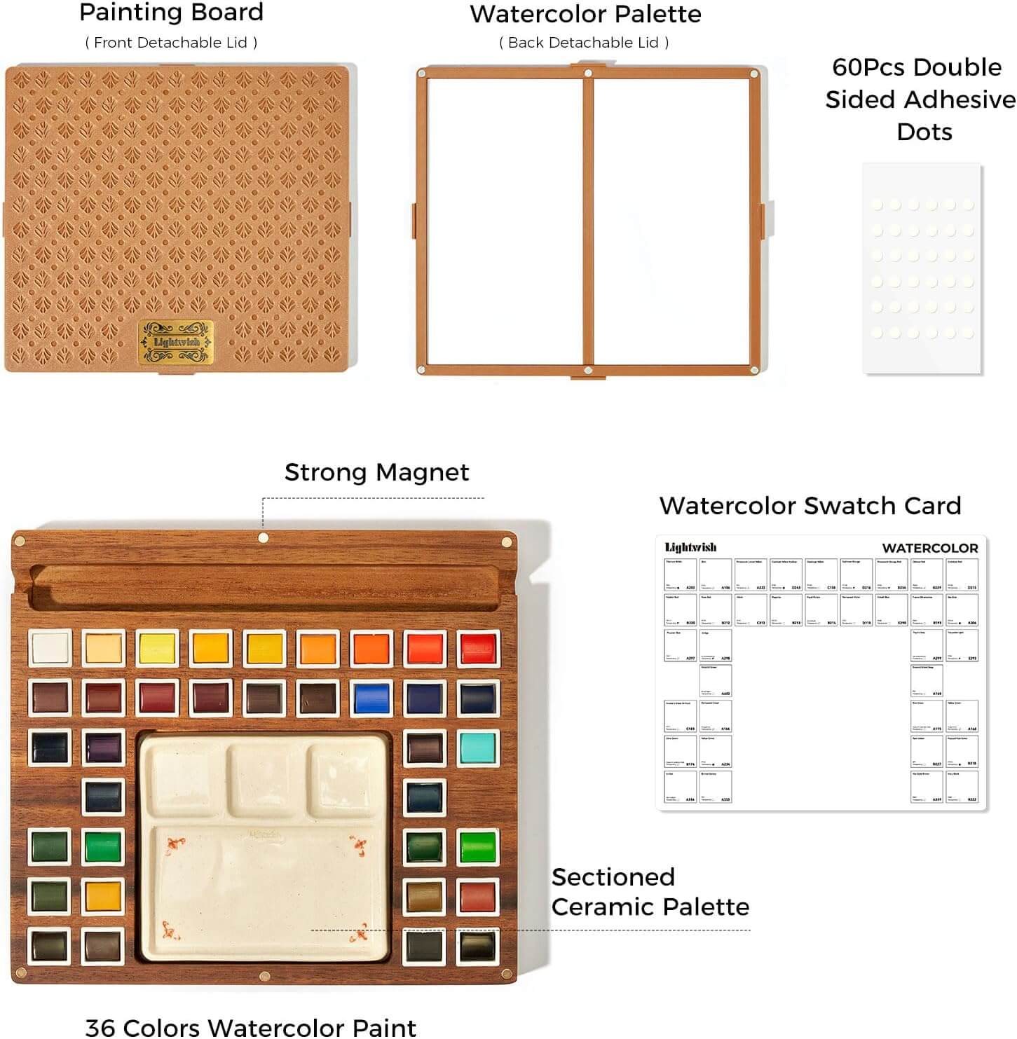 Lightwish Watercolor Paint Set – 36 Colors with Wooden Palette Box