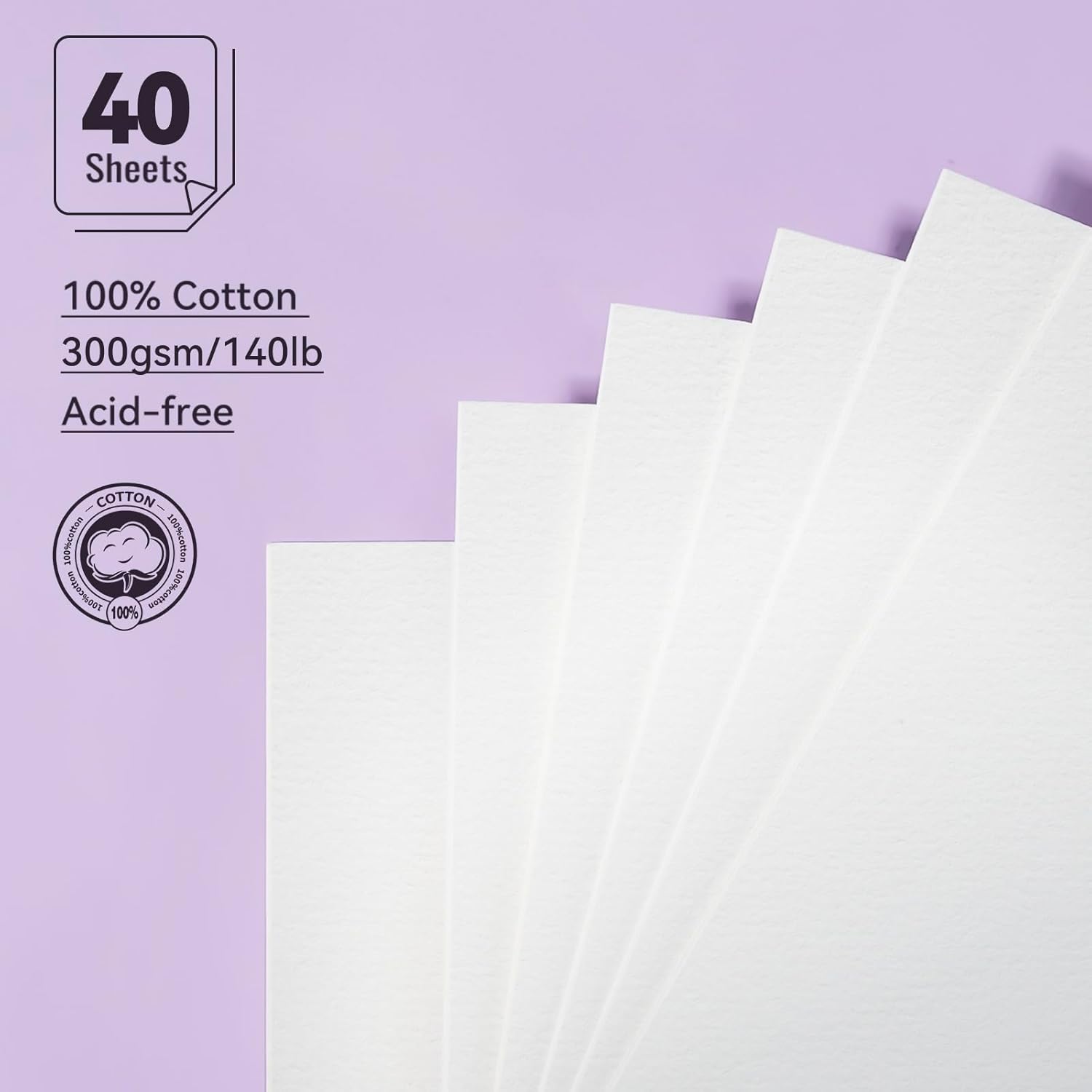 Watercolor Paper Refill-5.1 x 4.3 in, 2-Pack – 100% Cotton 140LB (300GSM) Acid-Free Cold Press Paper, 20 Sheets per Pad (40 Pages Total), for Painting, Sketching & Mixed Media