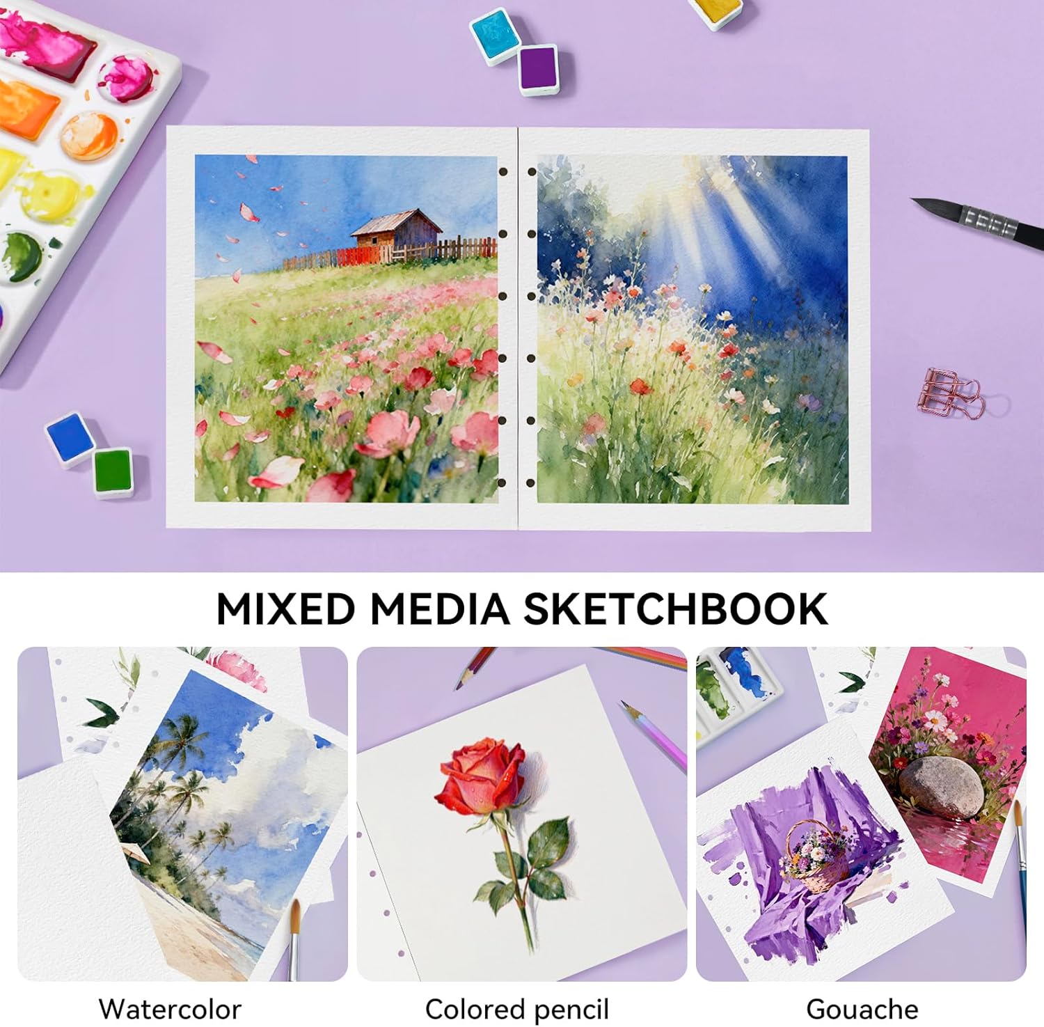 Watercolor Paper Refill-5.1 x 4.3 in, 2-Pack – 100% Cotton 140LB (300GSM) Acid-Free Cold Press Paper, 20 Sheets per Pad (40 Pages Total), for Painting, Sketching & Mixed Media