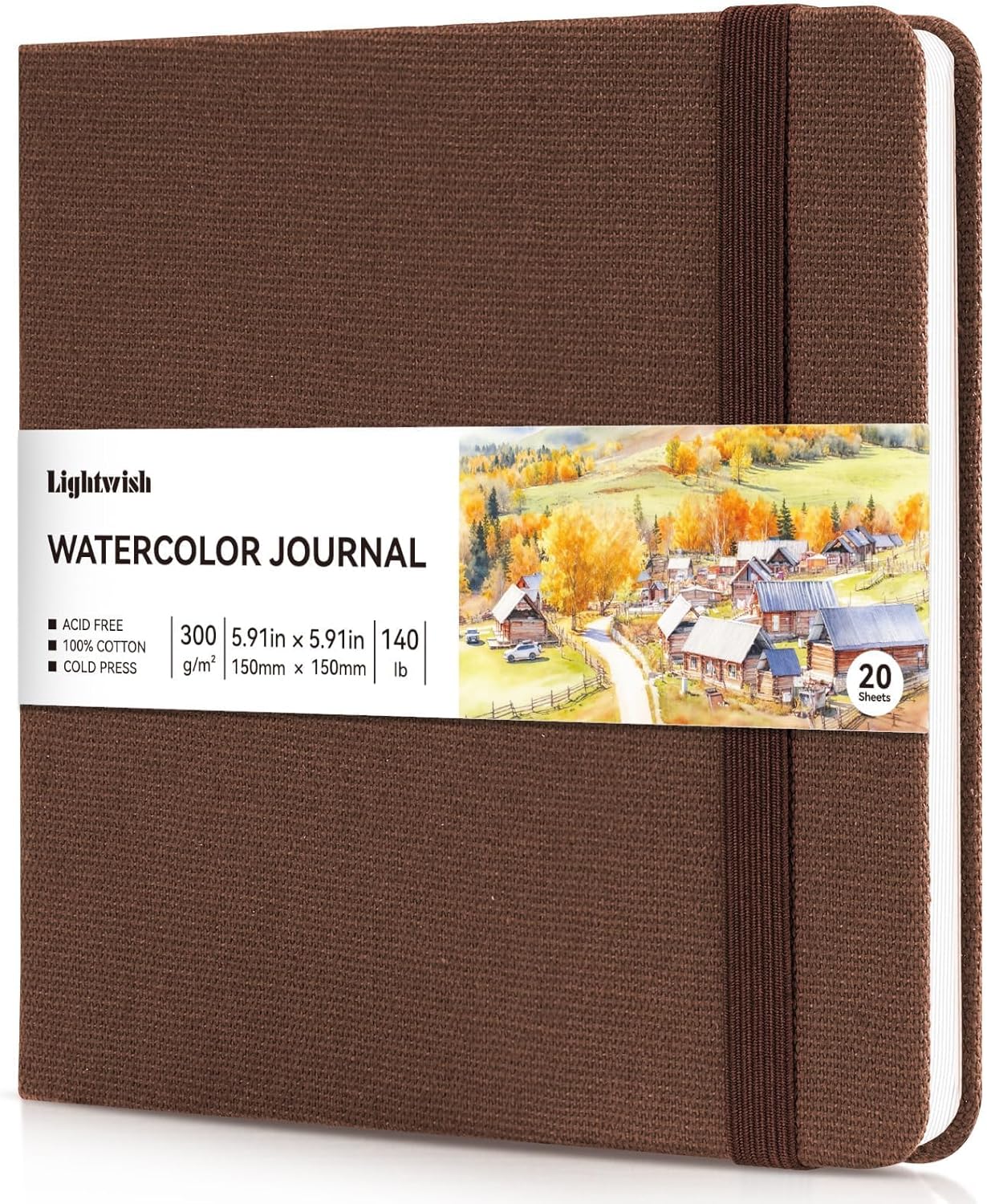 Watercolor Journal - 100% Cotton Hot Press Paper | 20 Sheets 40 Pages | 300GSM (140lb) | Linen Cotton Cover Watercolor Sketch Books for Artists Painting,Mixed Media 5.91 x 5.91 in