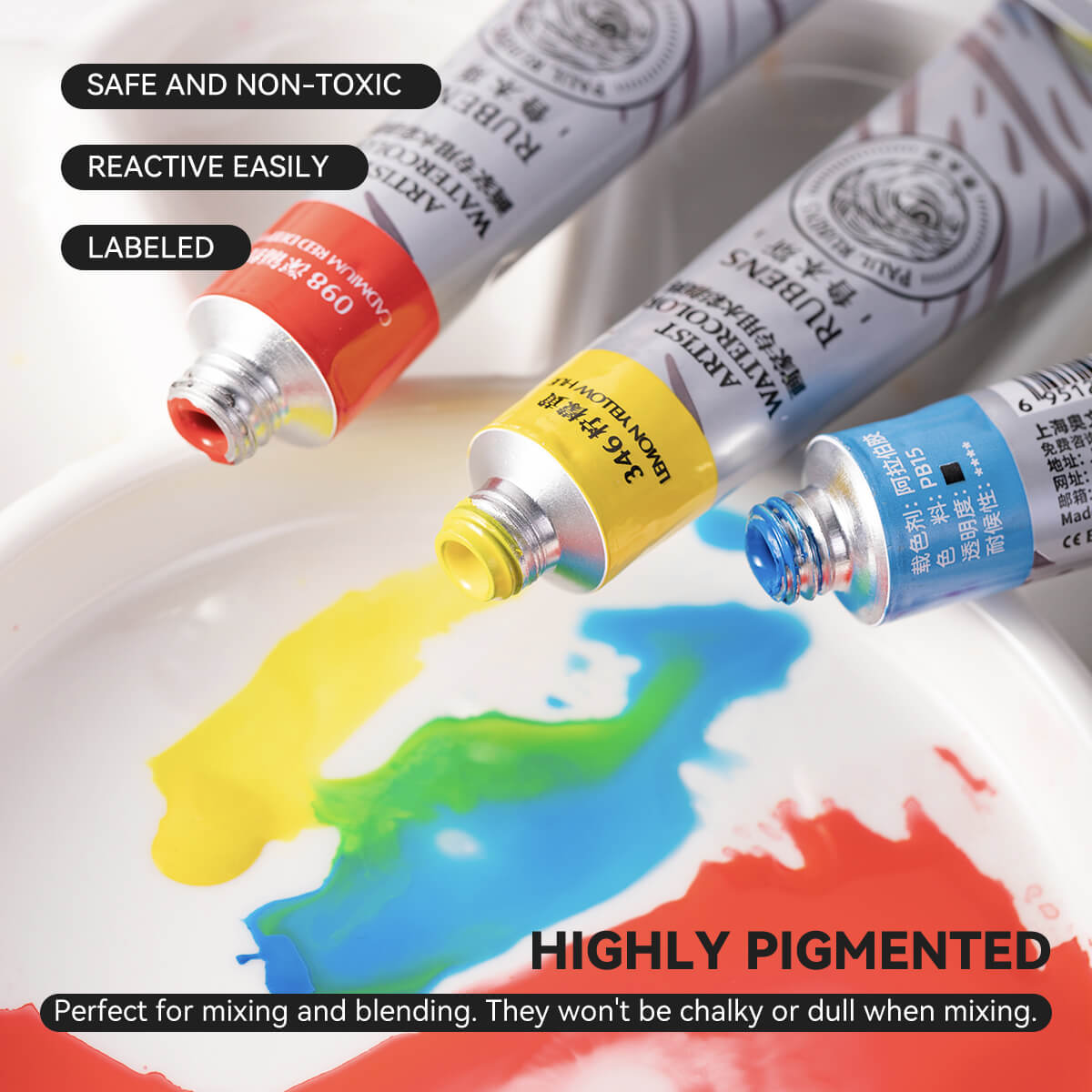 Paul Rubens QIAOMEI Ensemble de peinture aquarelle 24 couleurs vives tubes de 12 ml