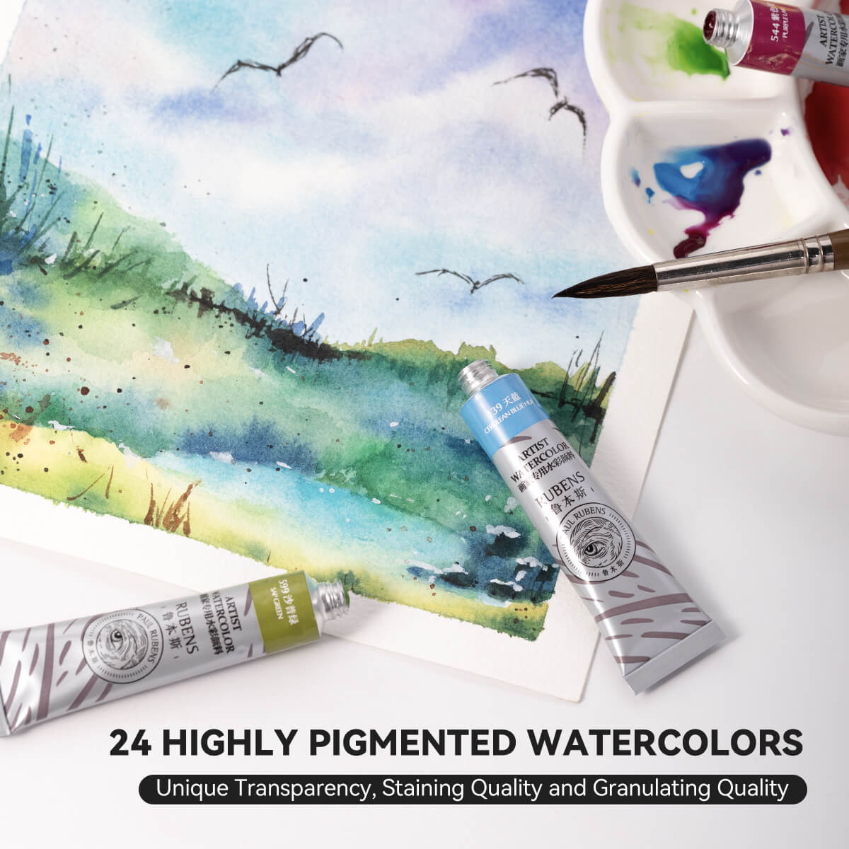 Paul Rubens QIAOMEI Ensemble de peinture aquarelle 24 couleurs vives tubes de 12 ml